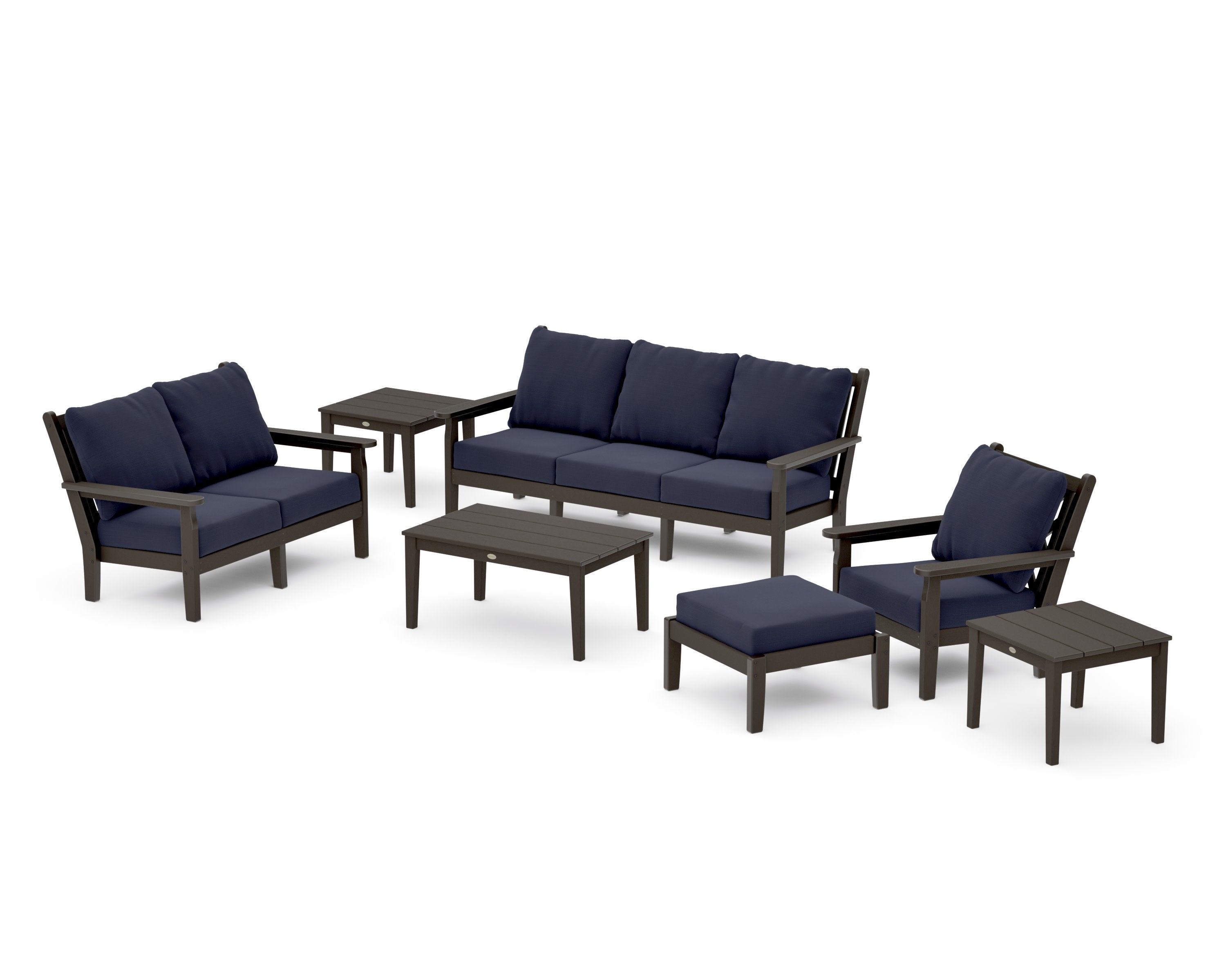 Chippendale 7-Piece Deep Seating Set in Vintage Coffee / Navy Linen