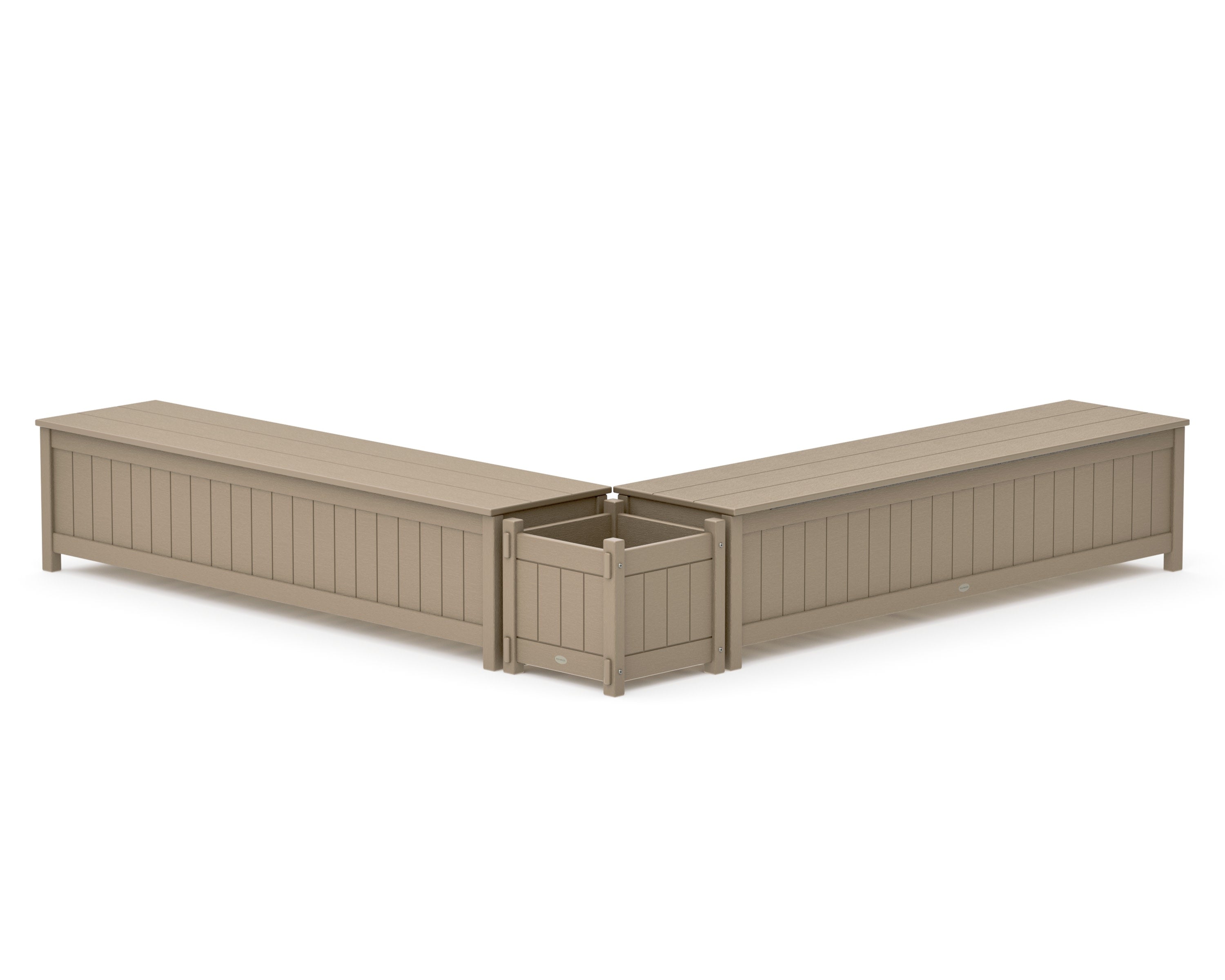 72" Vineyard L- Shaped Planter Storage Bench Set in Vintage Sahara