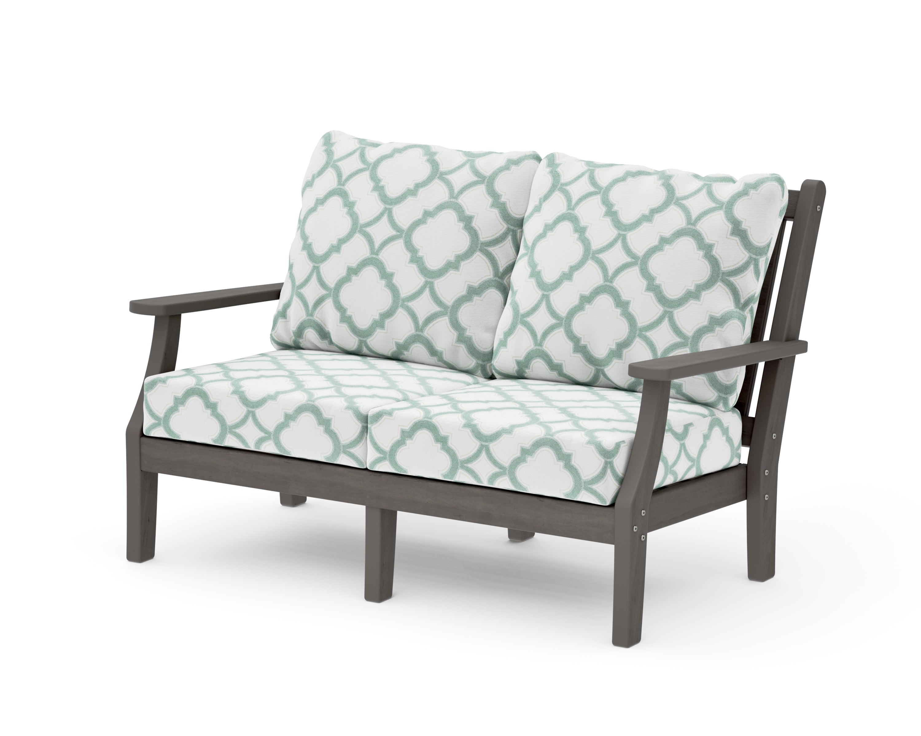 Wovendale Deep Seating Loveseat in Driftwood / Trellis Glacier Spa