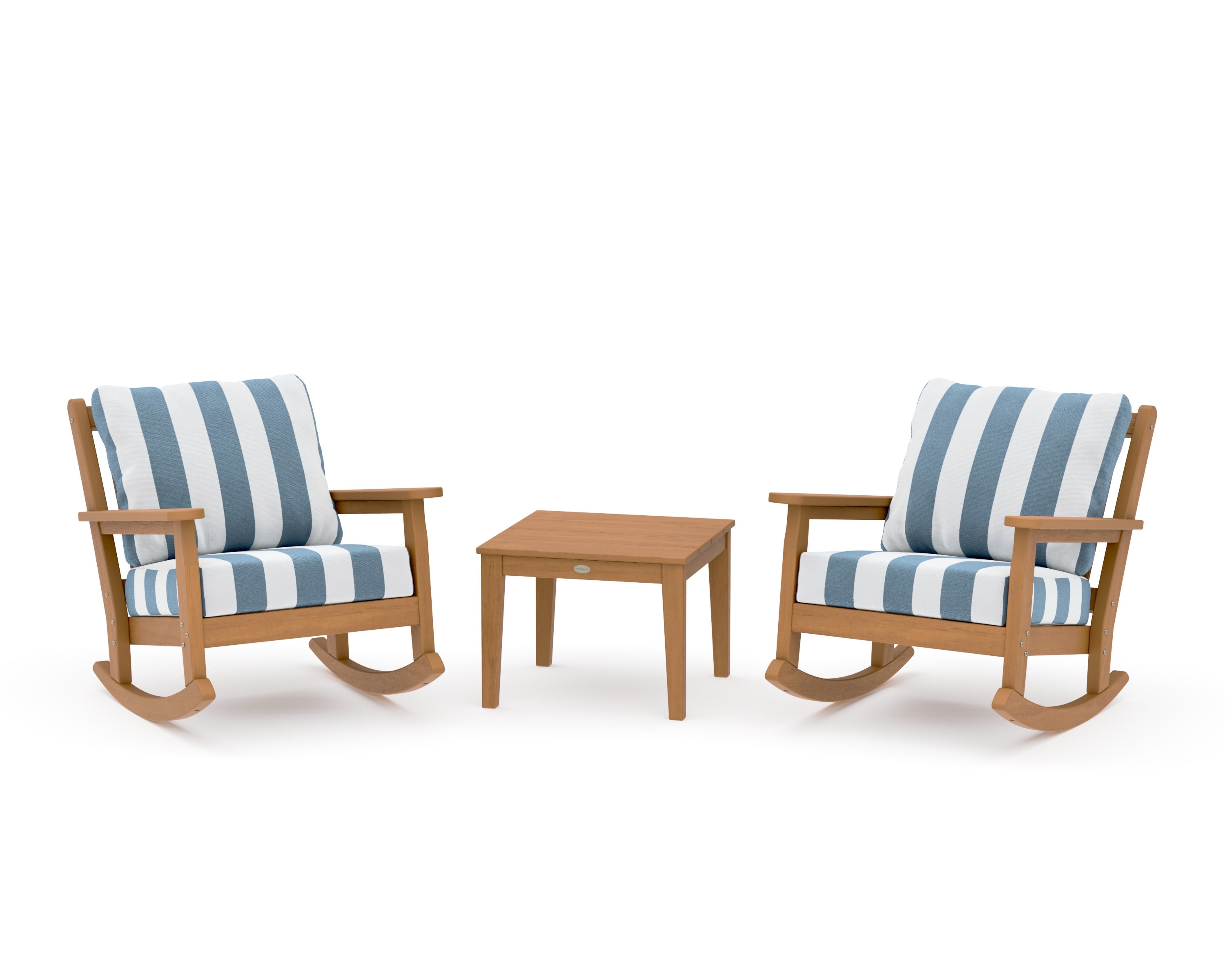 Chippendale 3-Piece Deep Seating Rocker Set in Natural / Cabana Stripe Sky Blue