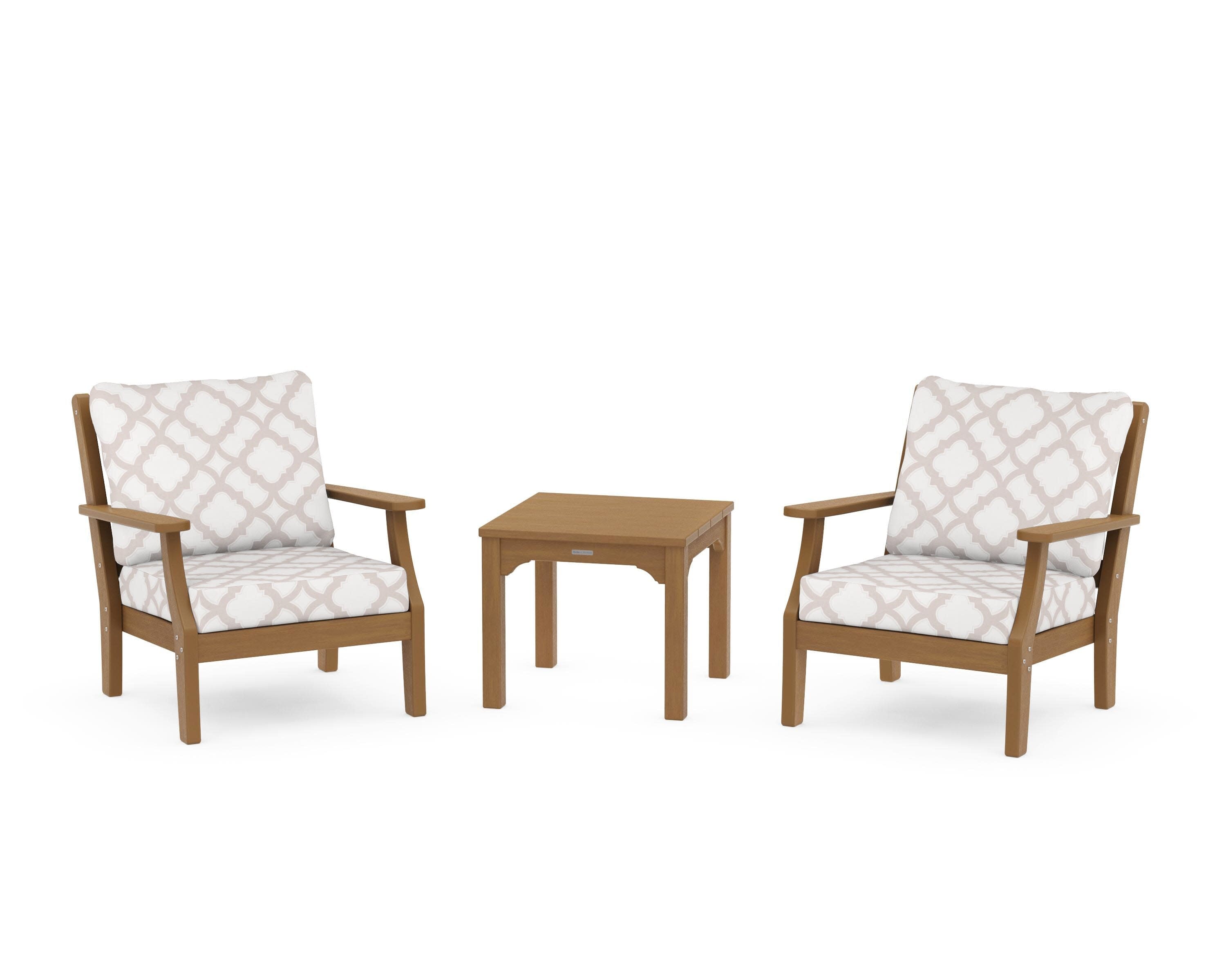 Chinoiserie 3-Piece Deep Seating Set in Natural / Trellis Dune Burlap