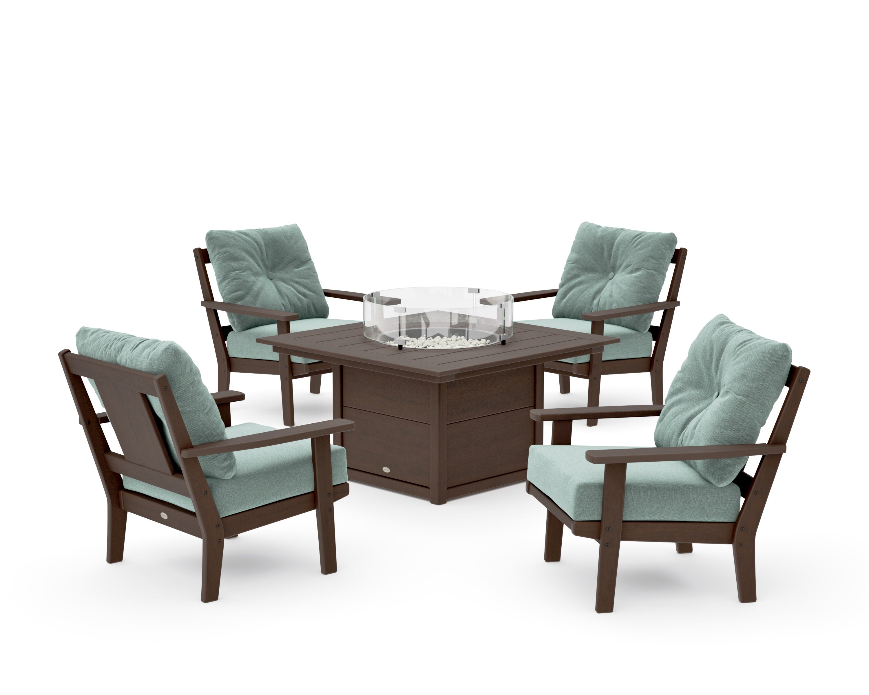 Prairie 5-Piece Deep Seating Set with Fire Pit Table in Kona / Glacier Spa