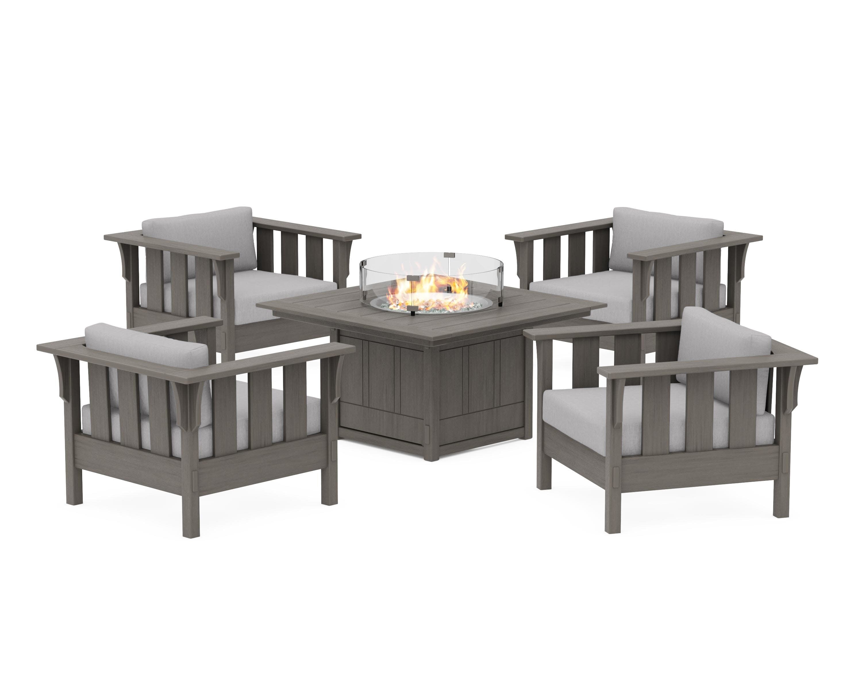 Acadia 5-Piece Deep Seating Set with Fire Pit Table in Driftwood / Granite