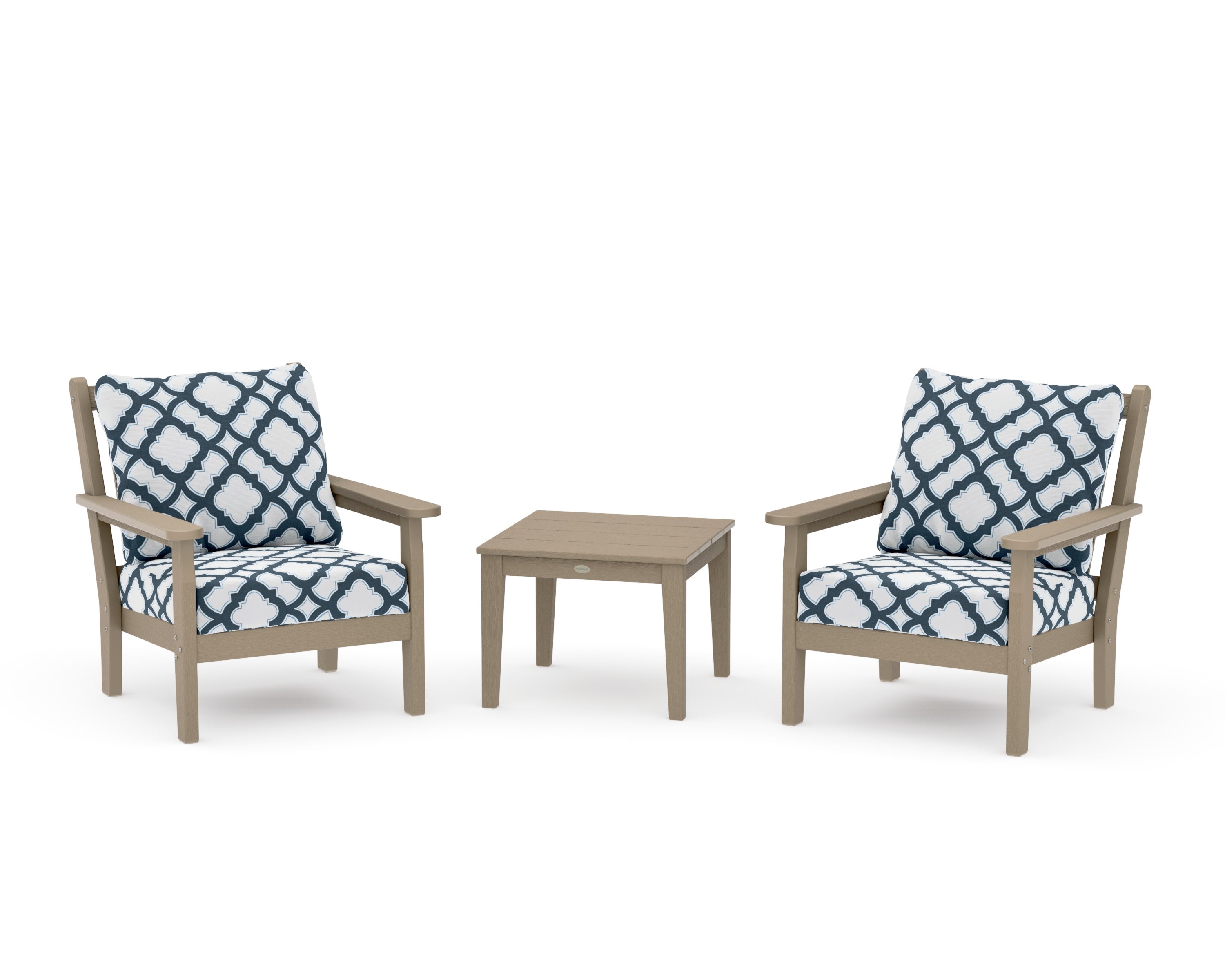 Chippendale 3-Piece Deep Seating Set in Vintage Sahara / Trellis Marine Indigo