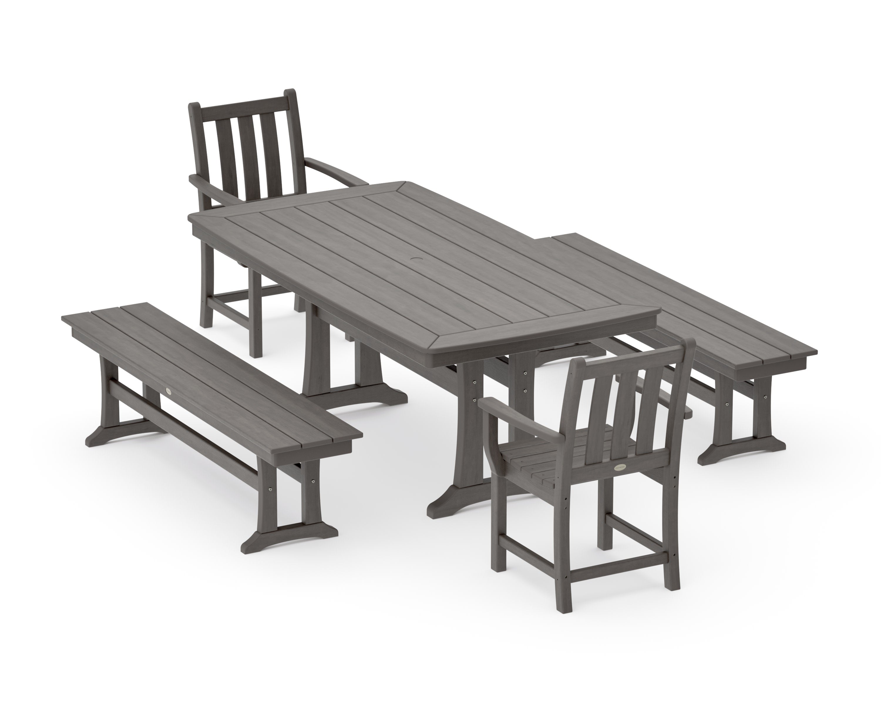 Traditional Garden 5-Piece Dining Set with Trestle Legs in Driftwood