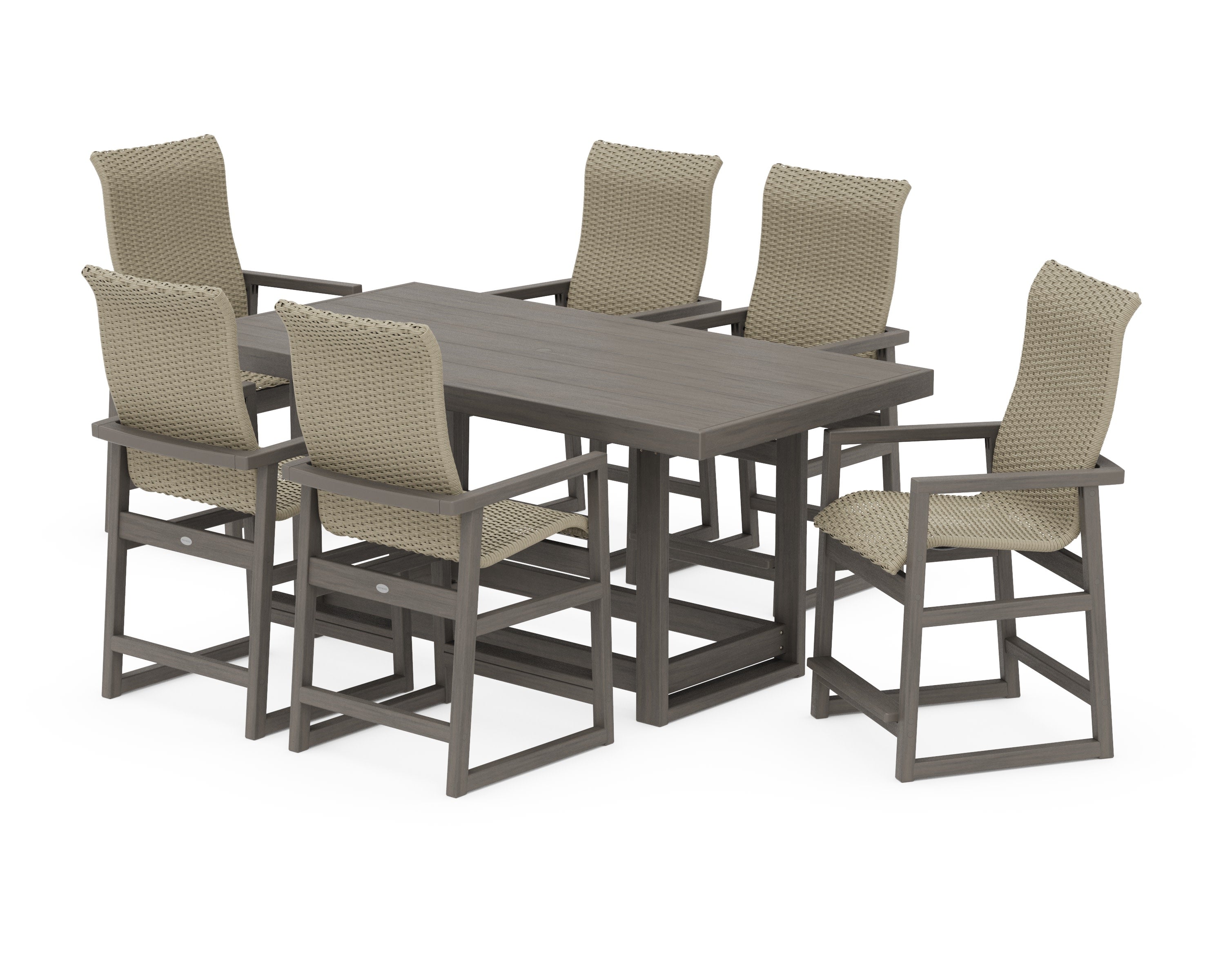 EDGE Woven Highback Arm Chair 7-Piece Counter Set in Driftwood / Dune Grass