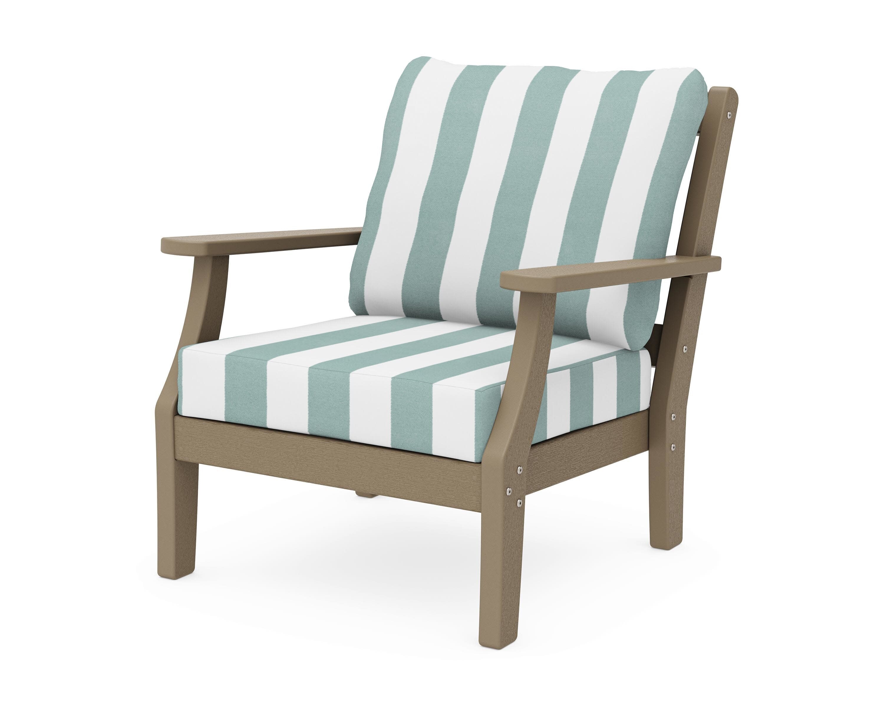Chinoiserie Deep Seating Chair in Vintage Sahara / Cabana Stripe Glacier Spa