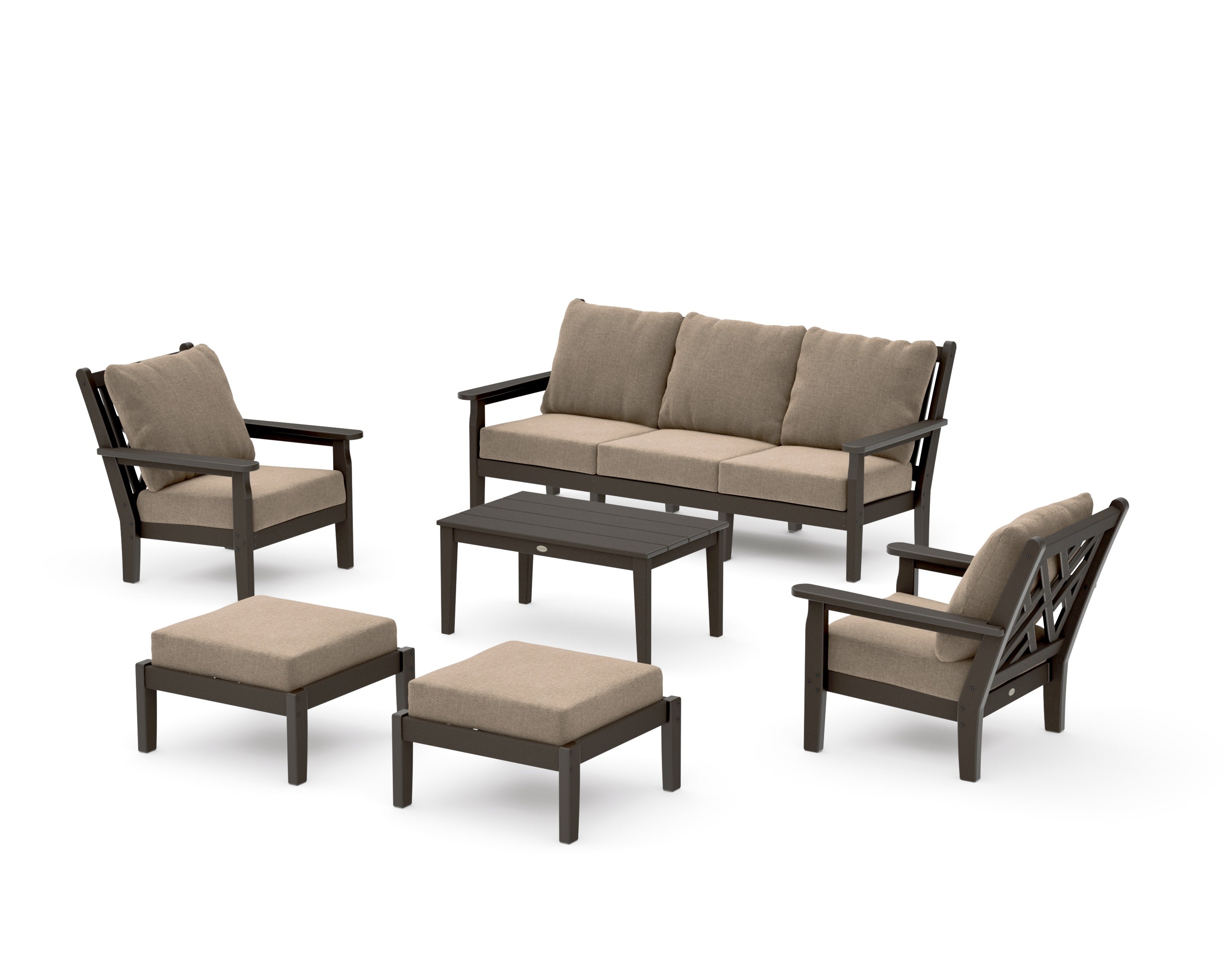 Chippendale 6-Piece Lounge Sofa Set in Vintage Coffee / Spiced Burlap