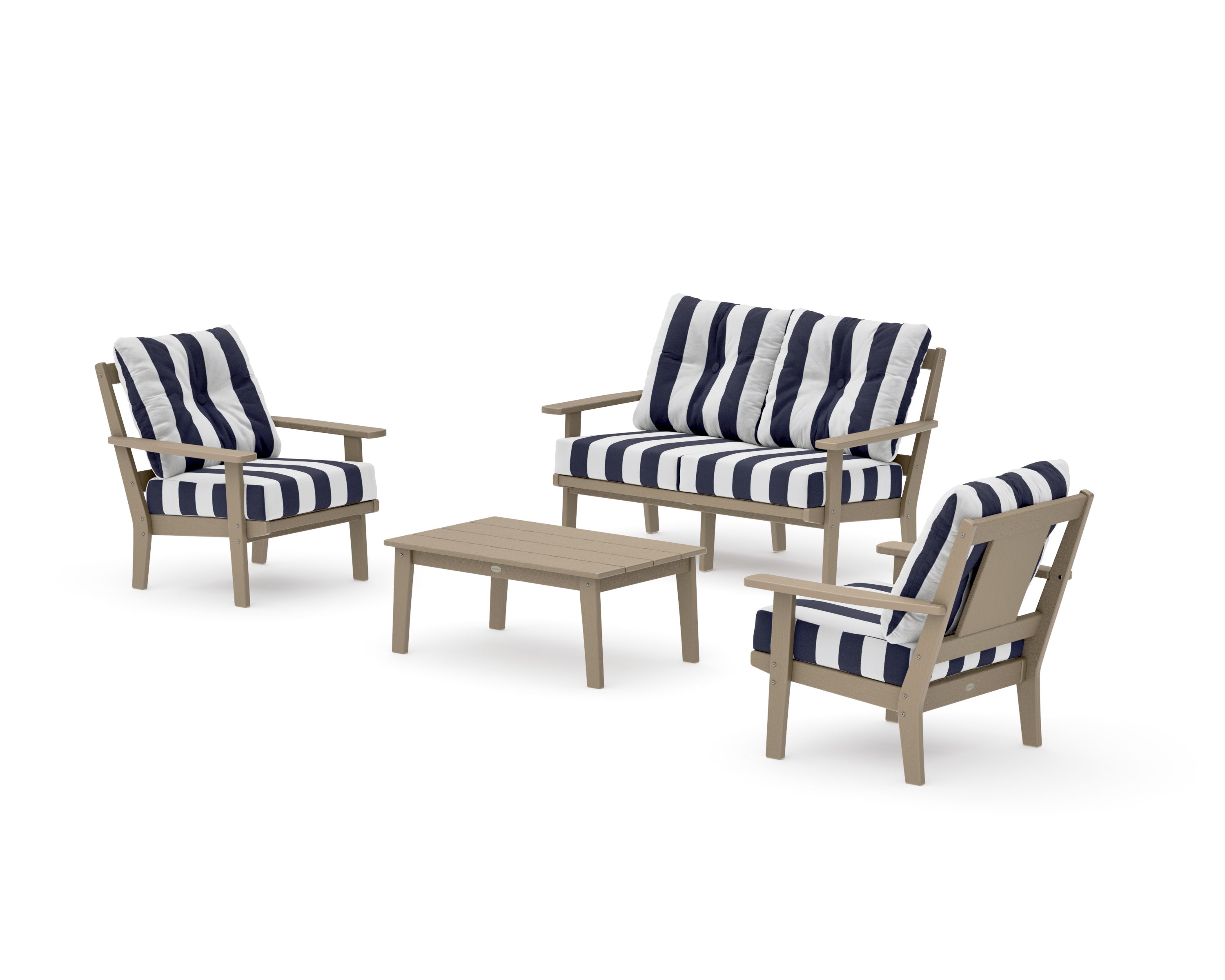 Prairie 4-Piece Deep Seating Set with Loveseat in Vintage Sahara / Cabana Stripe Navy