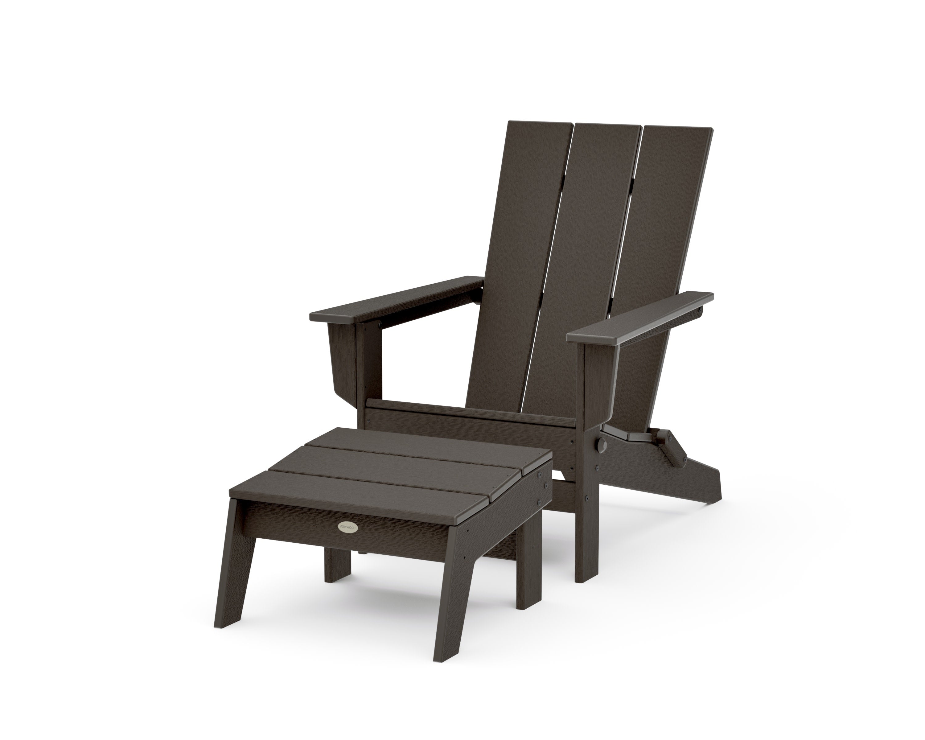 Modern Studio Folding Adirondack Chair with Ottoman in Vintage Coffee