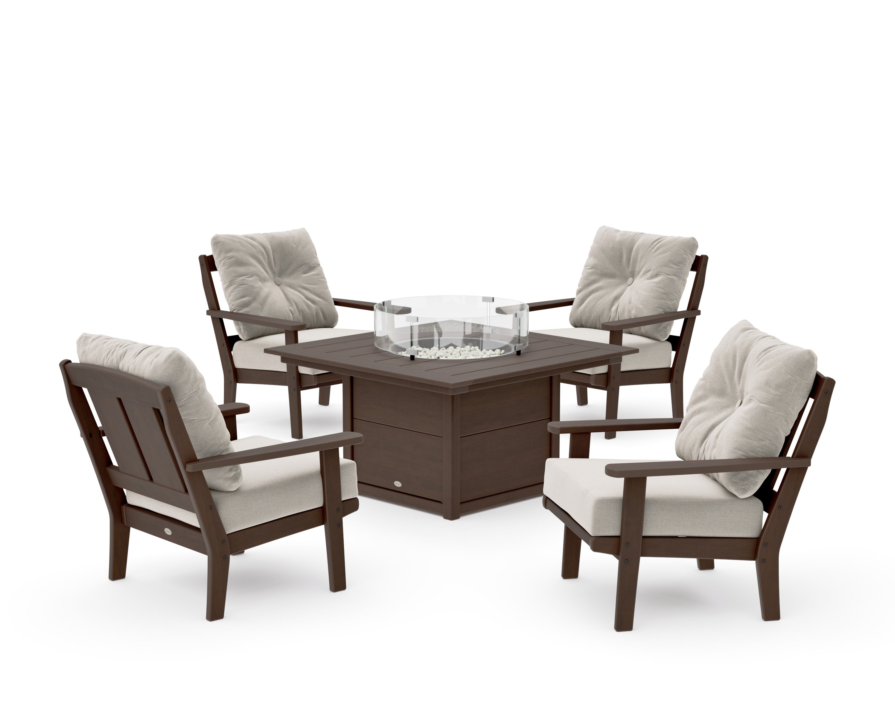 Mission 5-Piece Deep Seating Set with Fire Pit Table in Kona / Dune Burlap