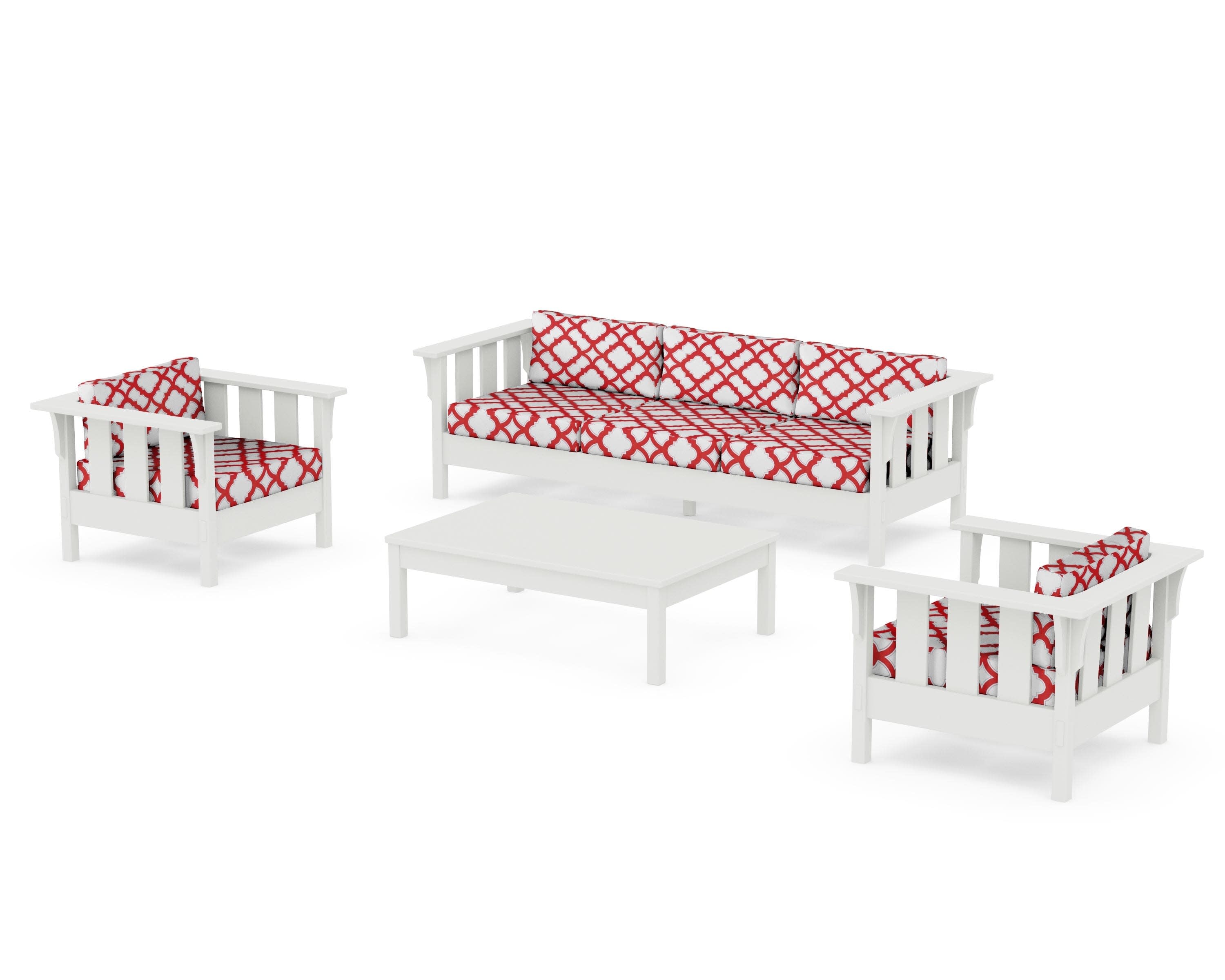 Acadia 4-Piece Deep Seating Set with Sofa in Vintage White / Trellis Crimson