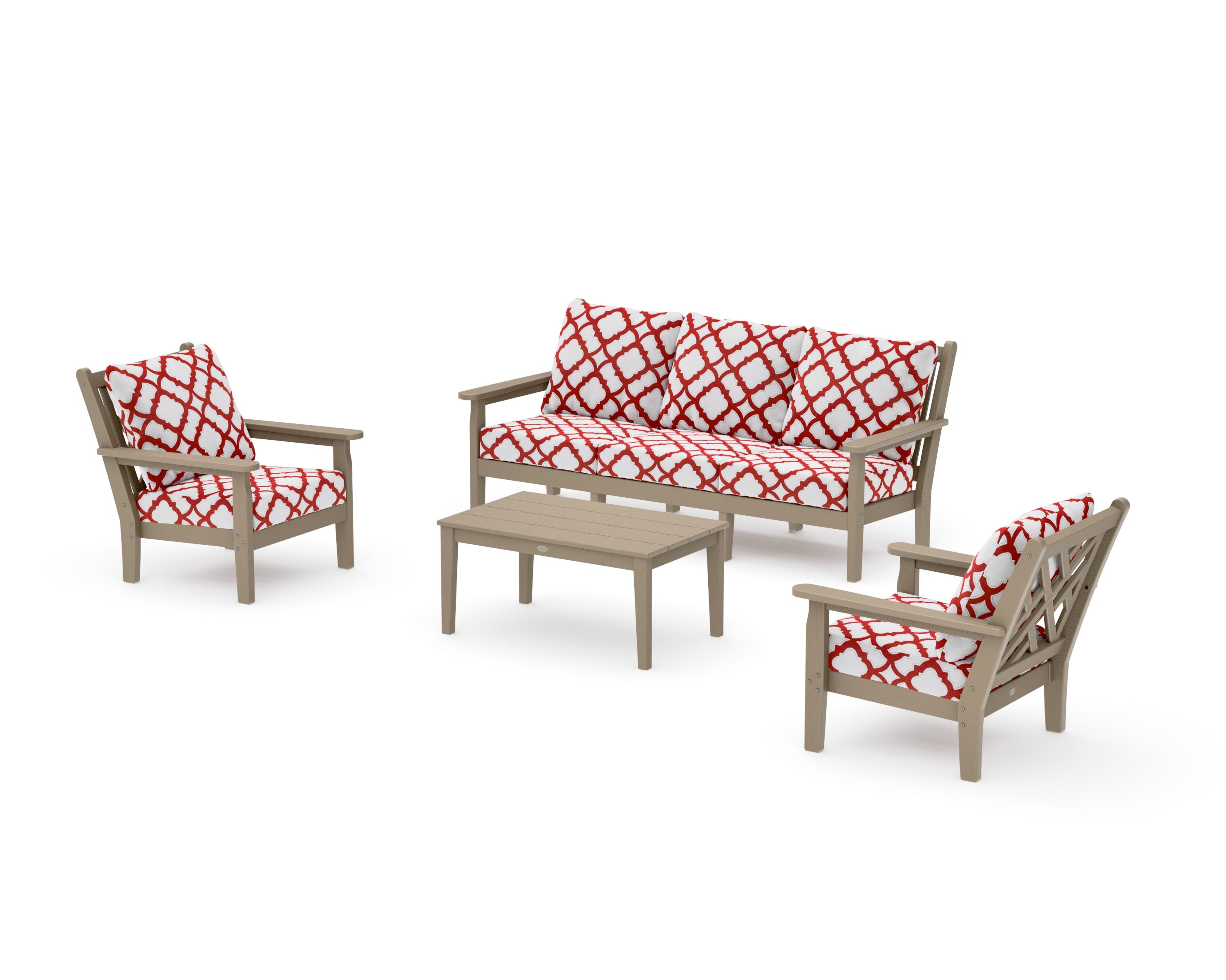 Chippendale 4-Piece Deep Seating Set with Sofa in Vintage Sahara / Trellis Crimson