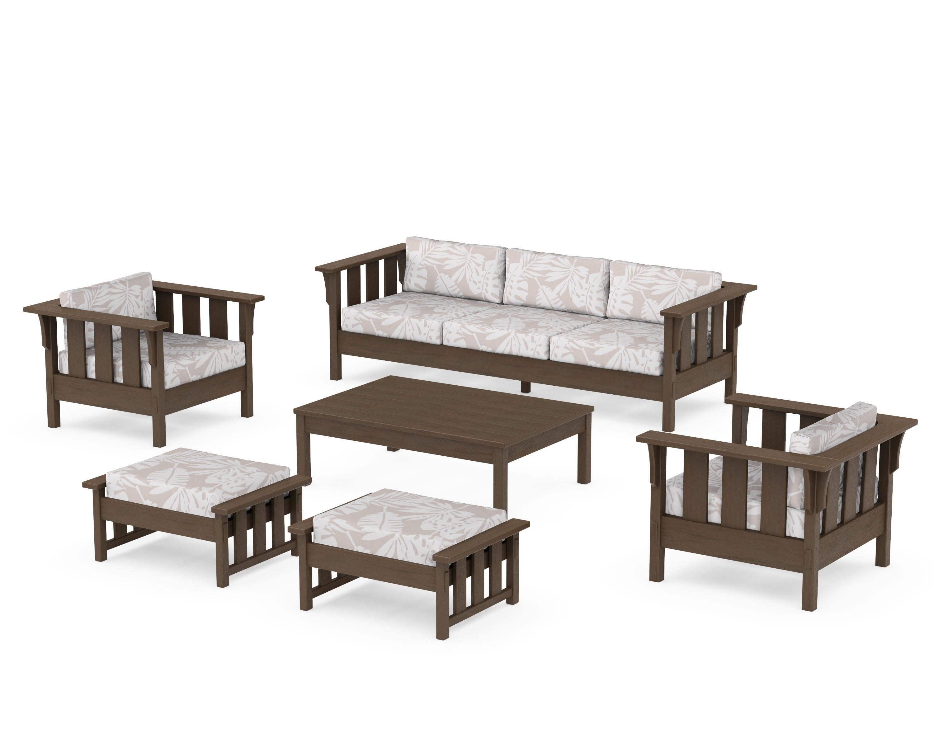 Acadia 6-Piece Lounge Sofa Set in Kona / Leaf Dune Burlap