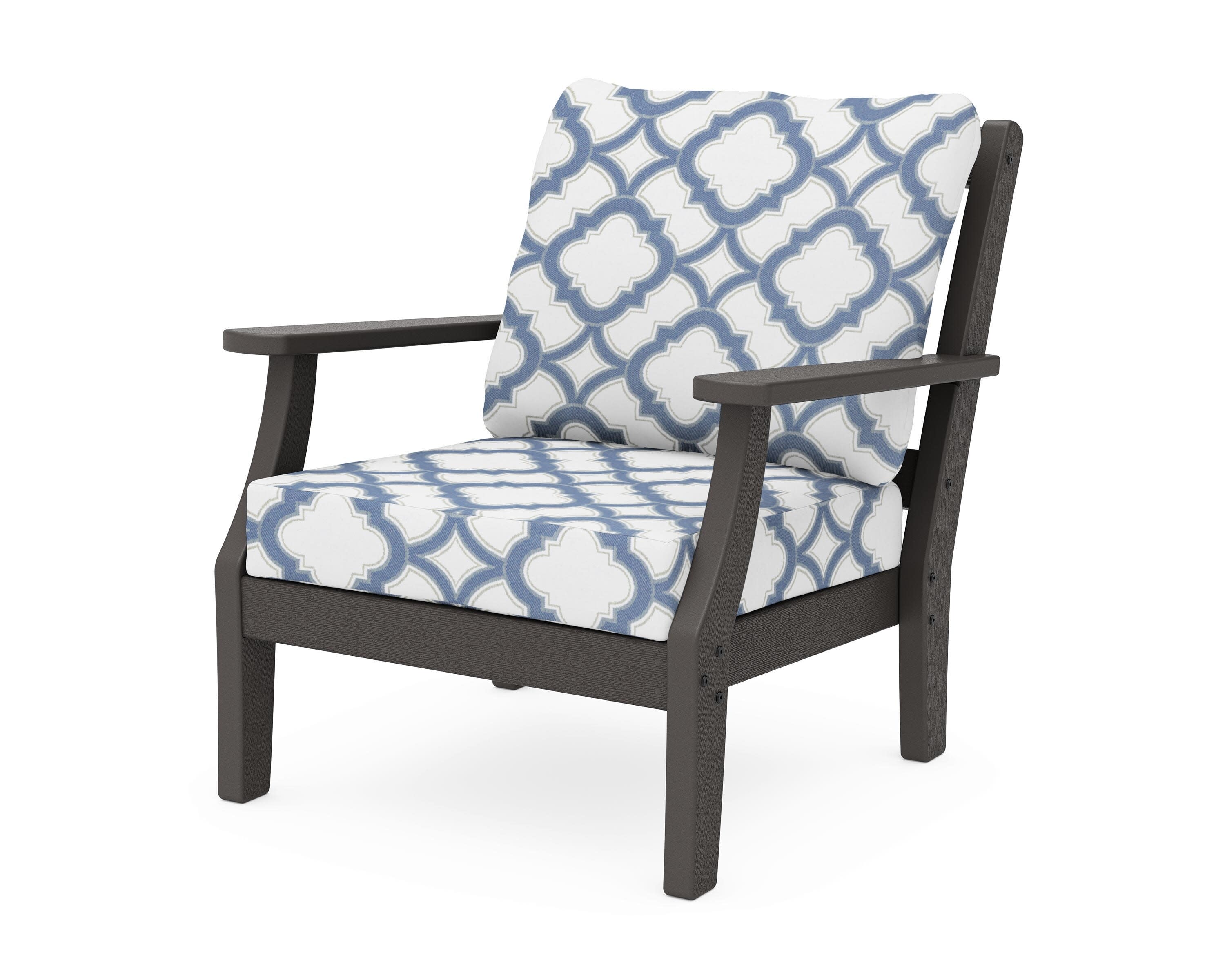 Chinoiserie Deep Seating Chair in Vintage Coffee / Trellis Sky Blue