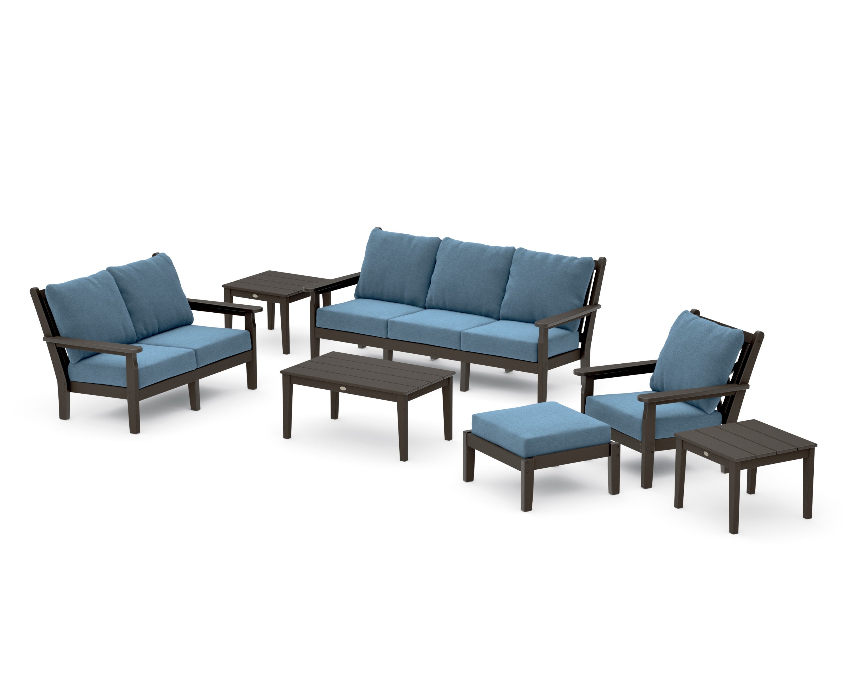 Chippendale 7-Piece Deep Seating Set in Vintage Coffee / Sky Blue
