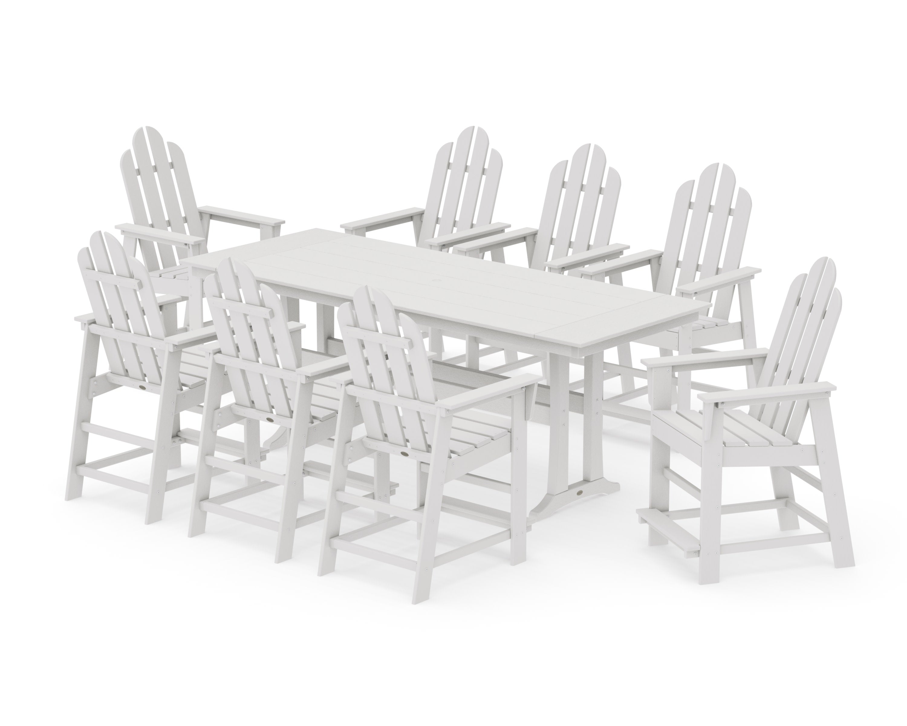 Long Island 9-Piece Farmhouse Counter Set with Trestle Legs in Vintage White