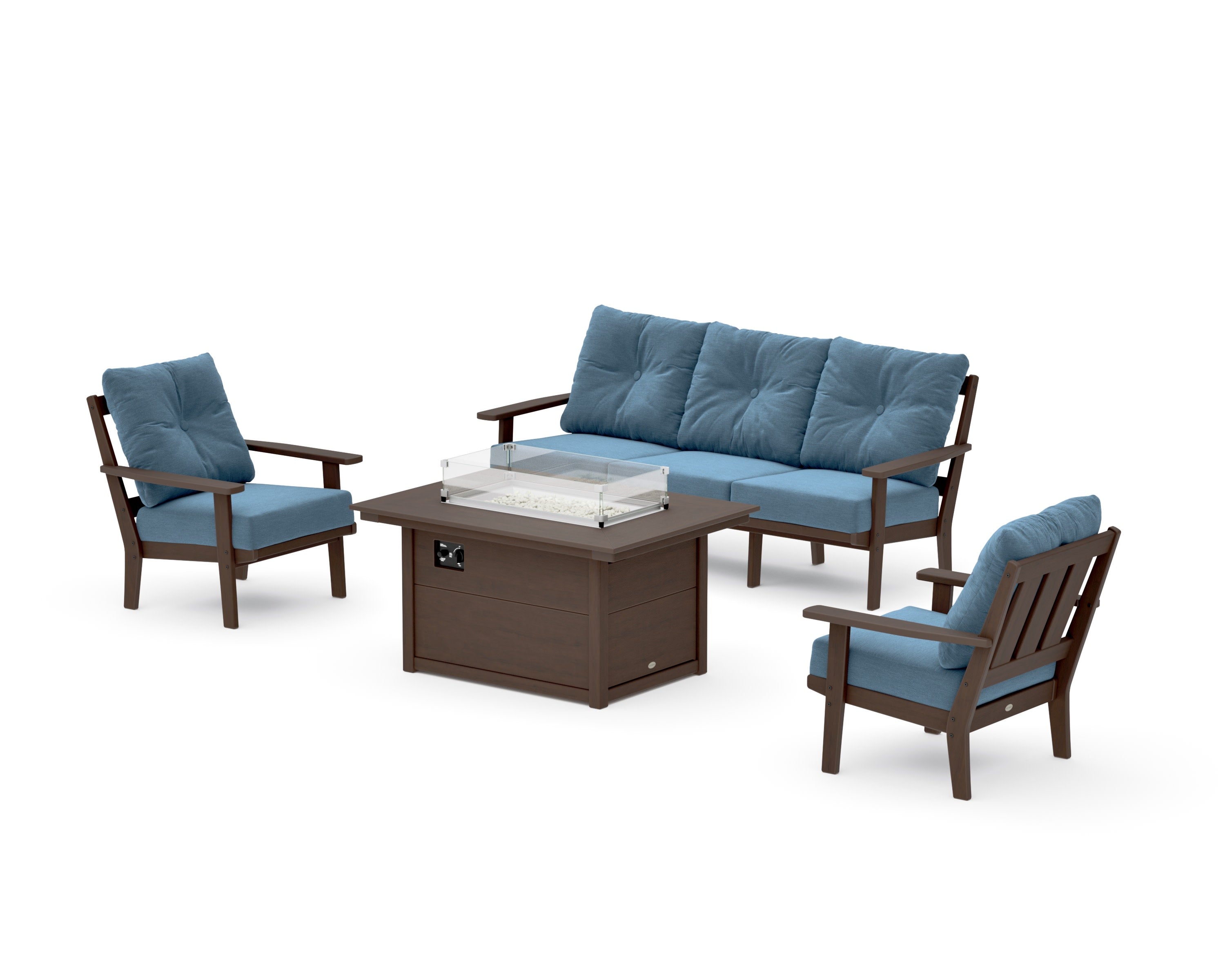 Oxford Deep Seating Fire Pit Table Set in Kona / Sky Blue