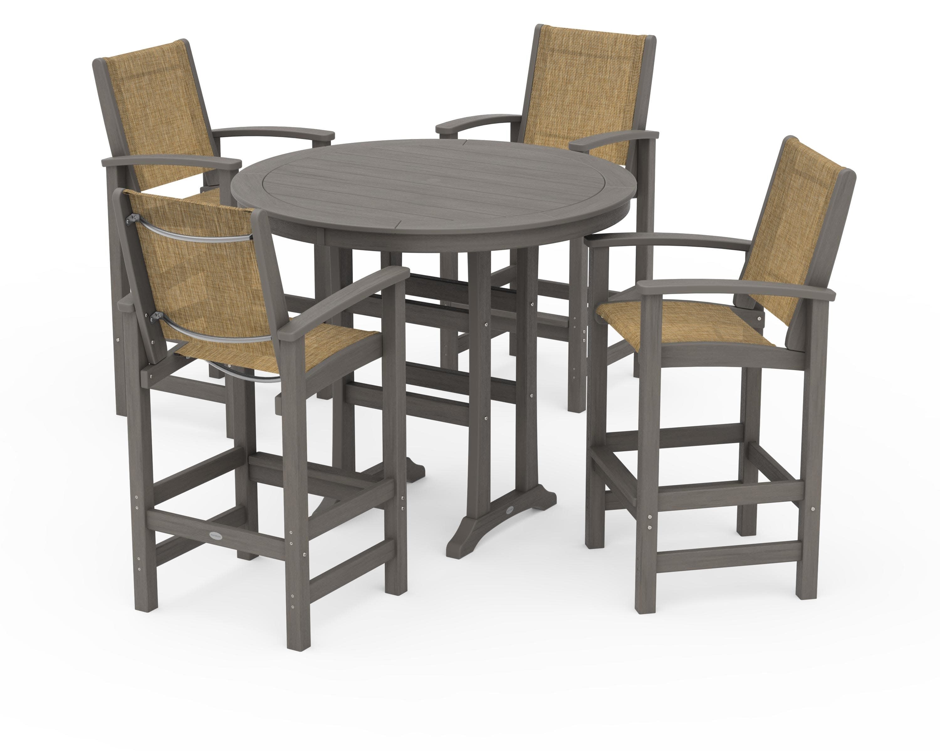 Coastal 5-Piece Nautical Trestle Bar Set in Driftwood / Burlap Sling