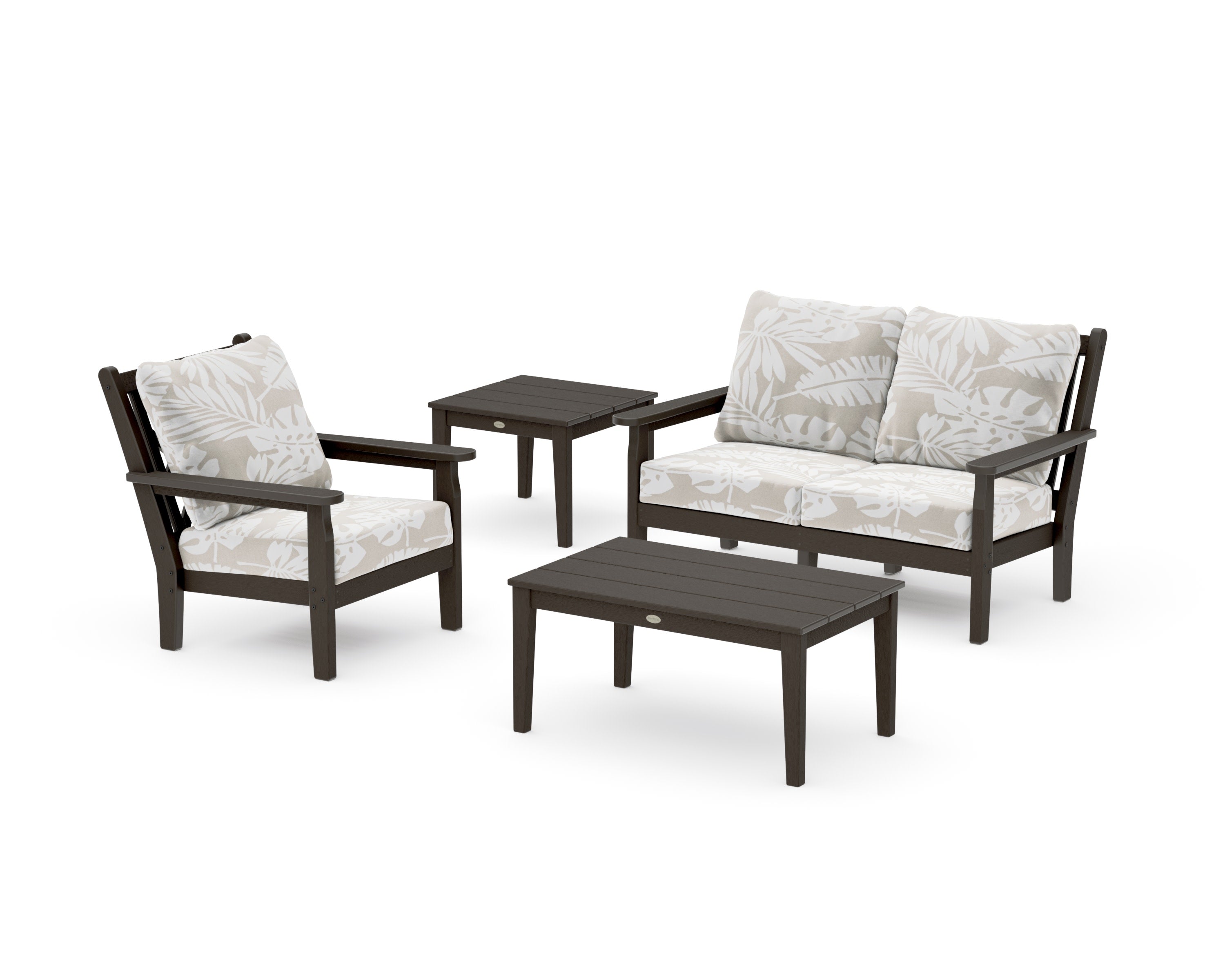 Chippendale 4-Piece Deep Seating Set in Vintage Coffee / Leaf Dune Burlap