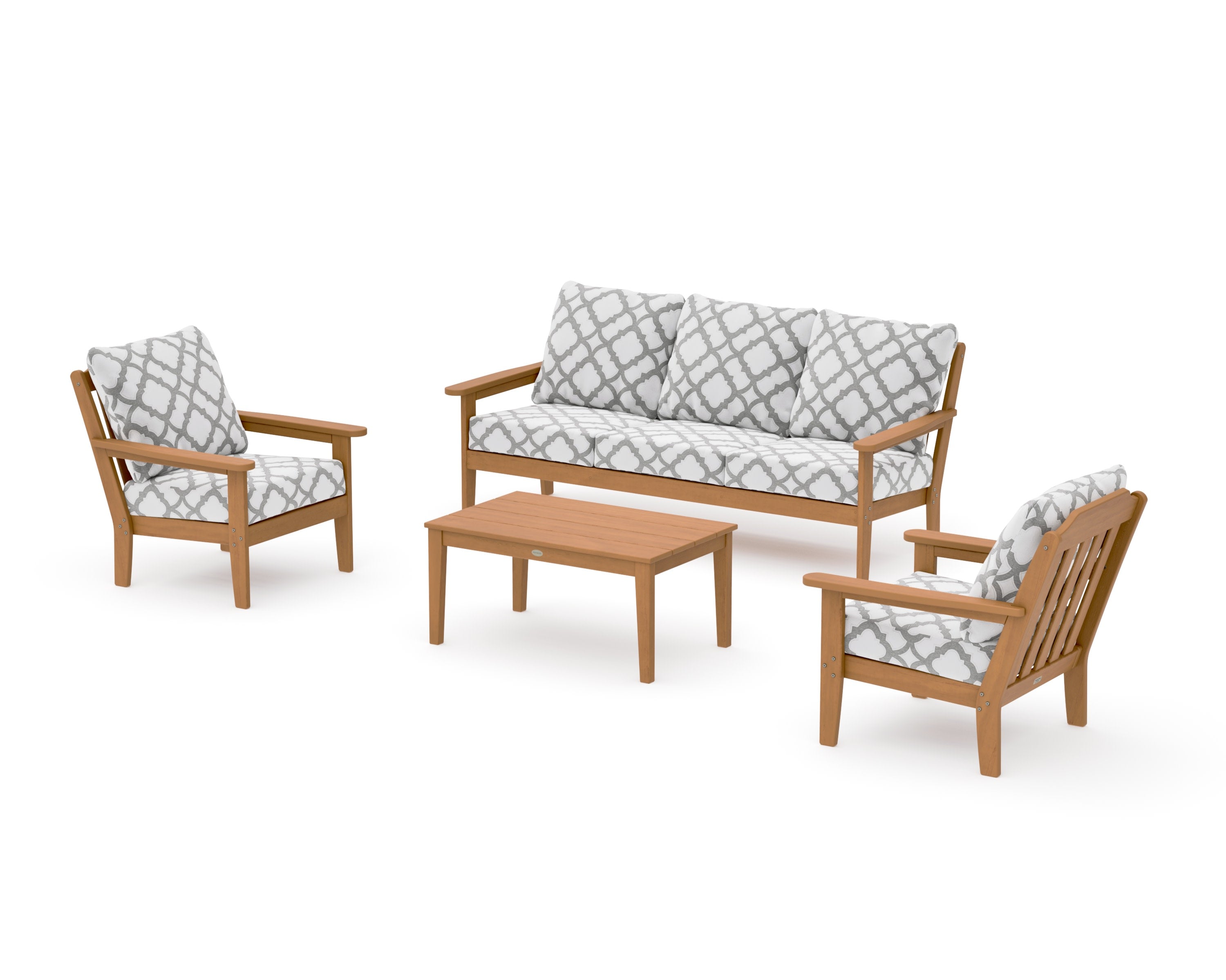 Cottage 4-Piece Deep Seating Set with Sofa in Natural / Trellis Grey Mist