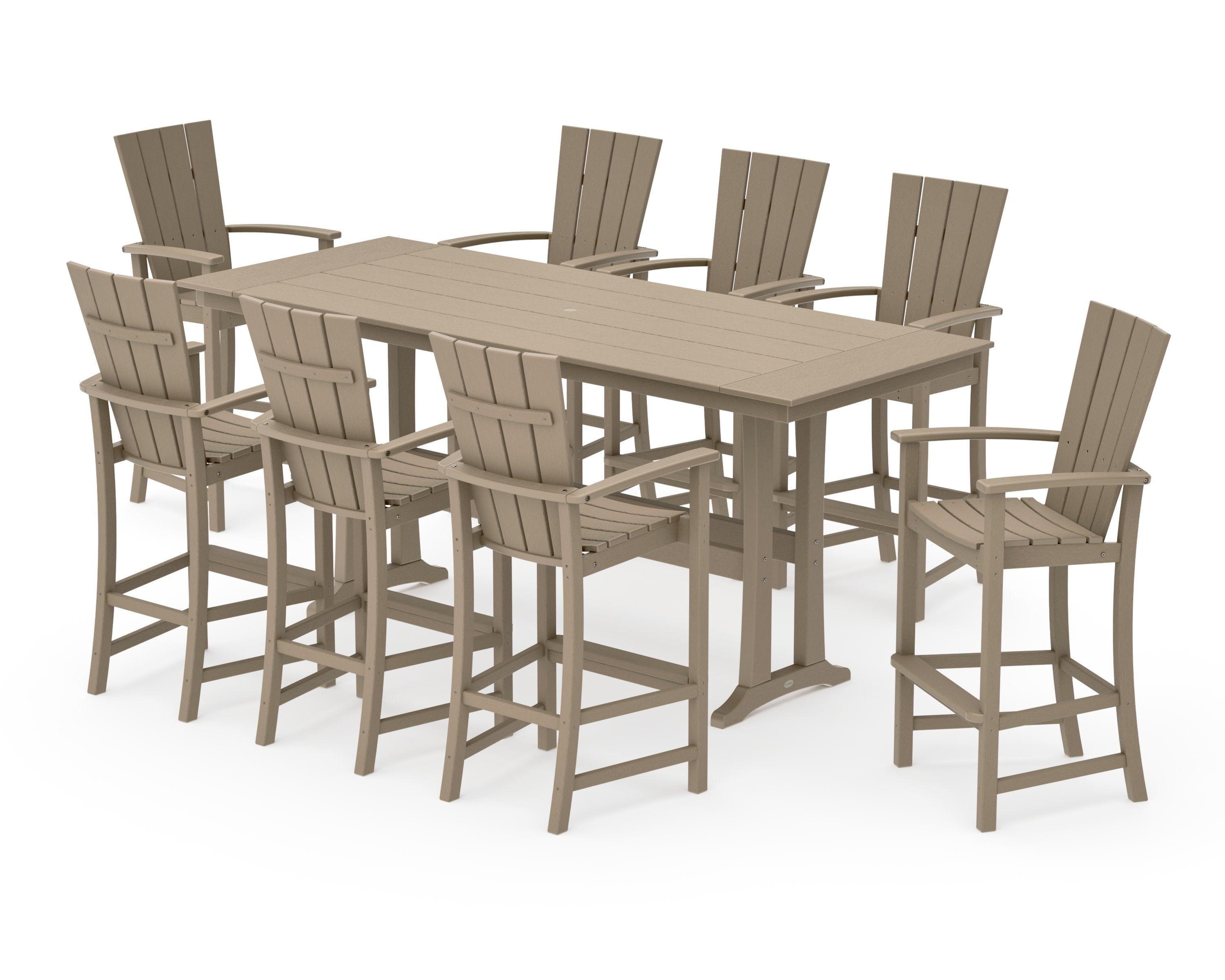 Quattro Adirondack 9-Piece Farmhouse Bar Set with Trestle Legs in Vintage Sahara