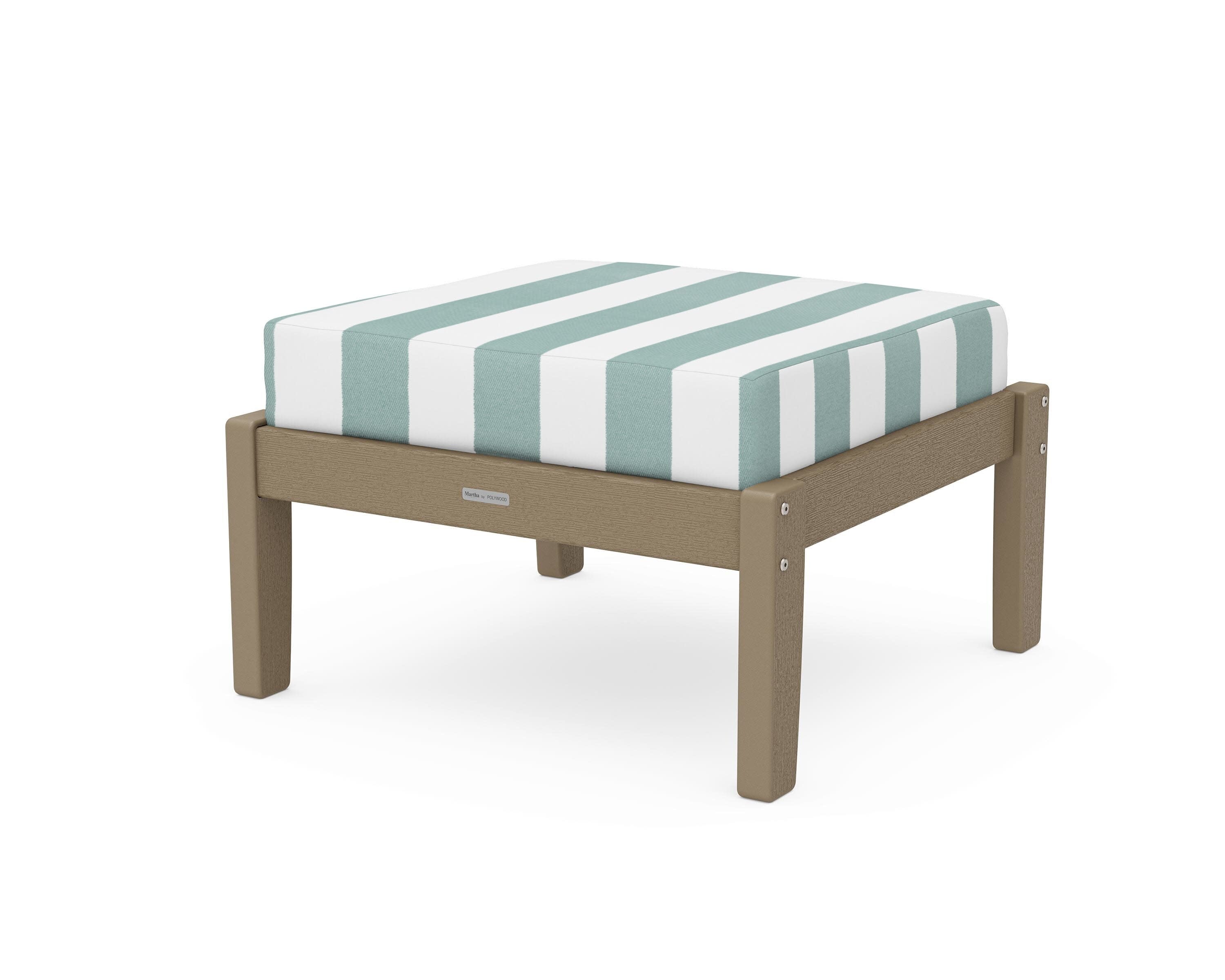 Chinoiserie Deep Seating Ottoman in Vintage Sahara / Cabana Stripe Glacier Spa