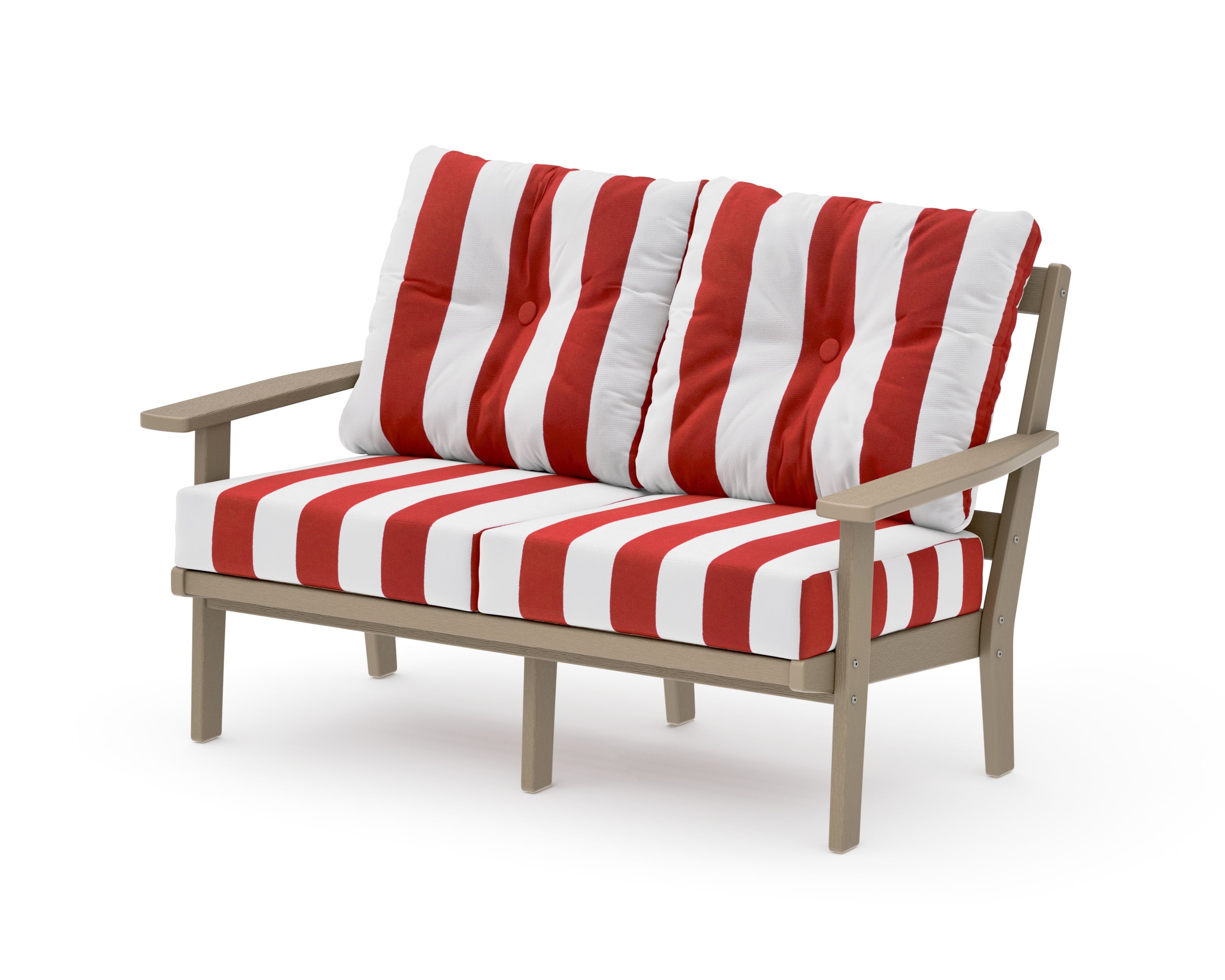 Prairie Deep SeatingLoveseat in Vintage Sahara / Cabana Stripe Crimson