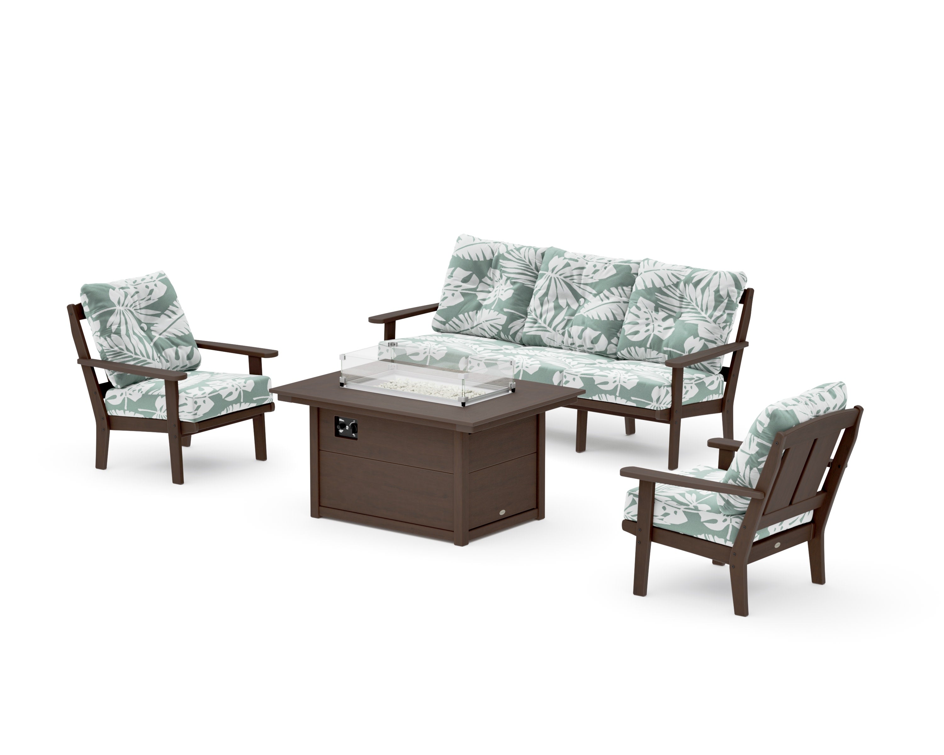 Mission Deep Seating Fire Pit Table Set in Kona / Leaf Glacier Spa