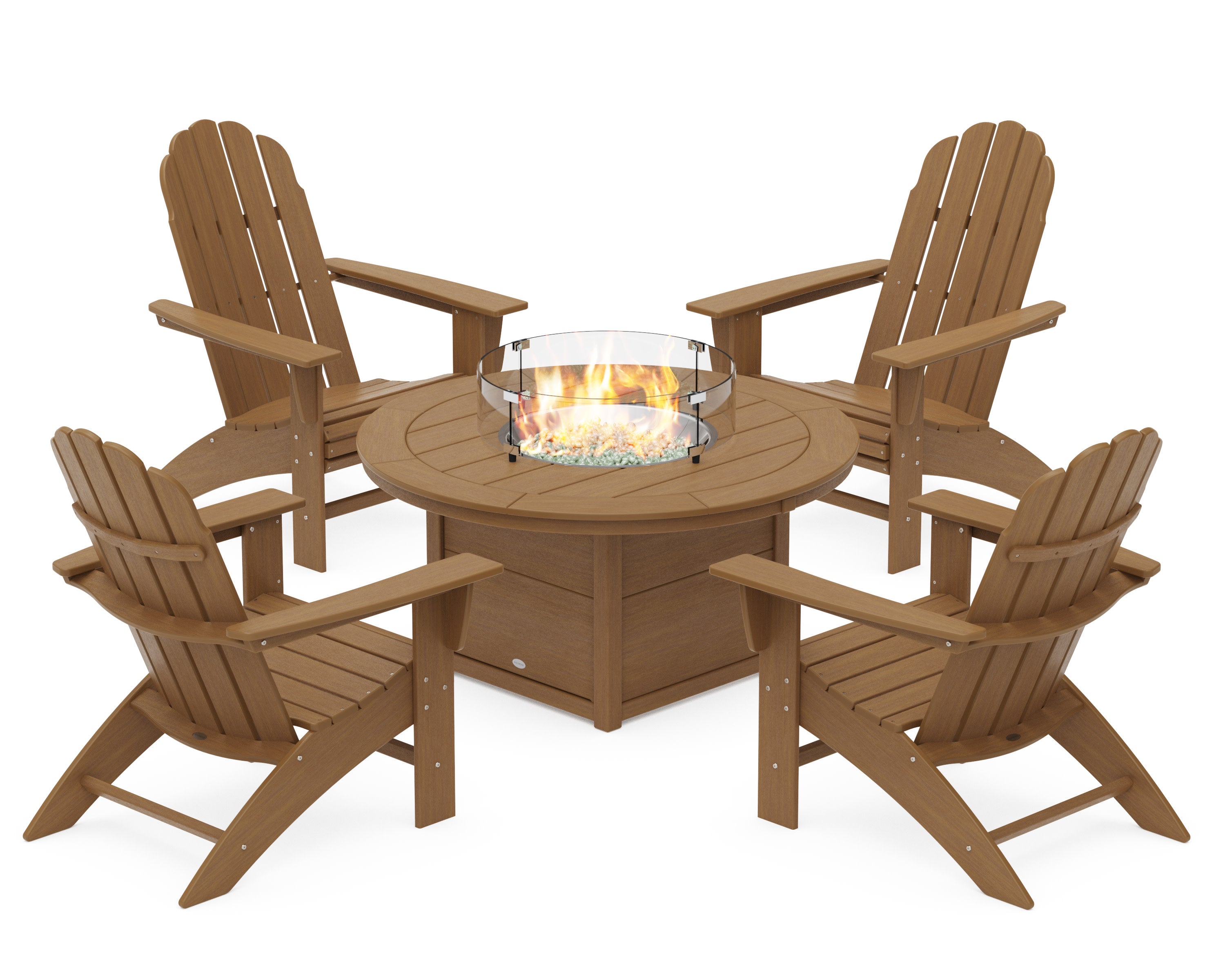 Vineyard Curveback Adirondack 5-Piece Conversation Set with Fire Pit Table in Natural