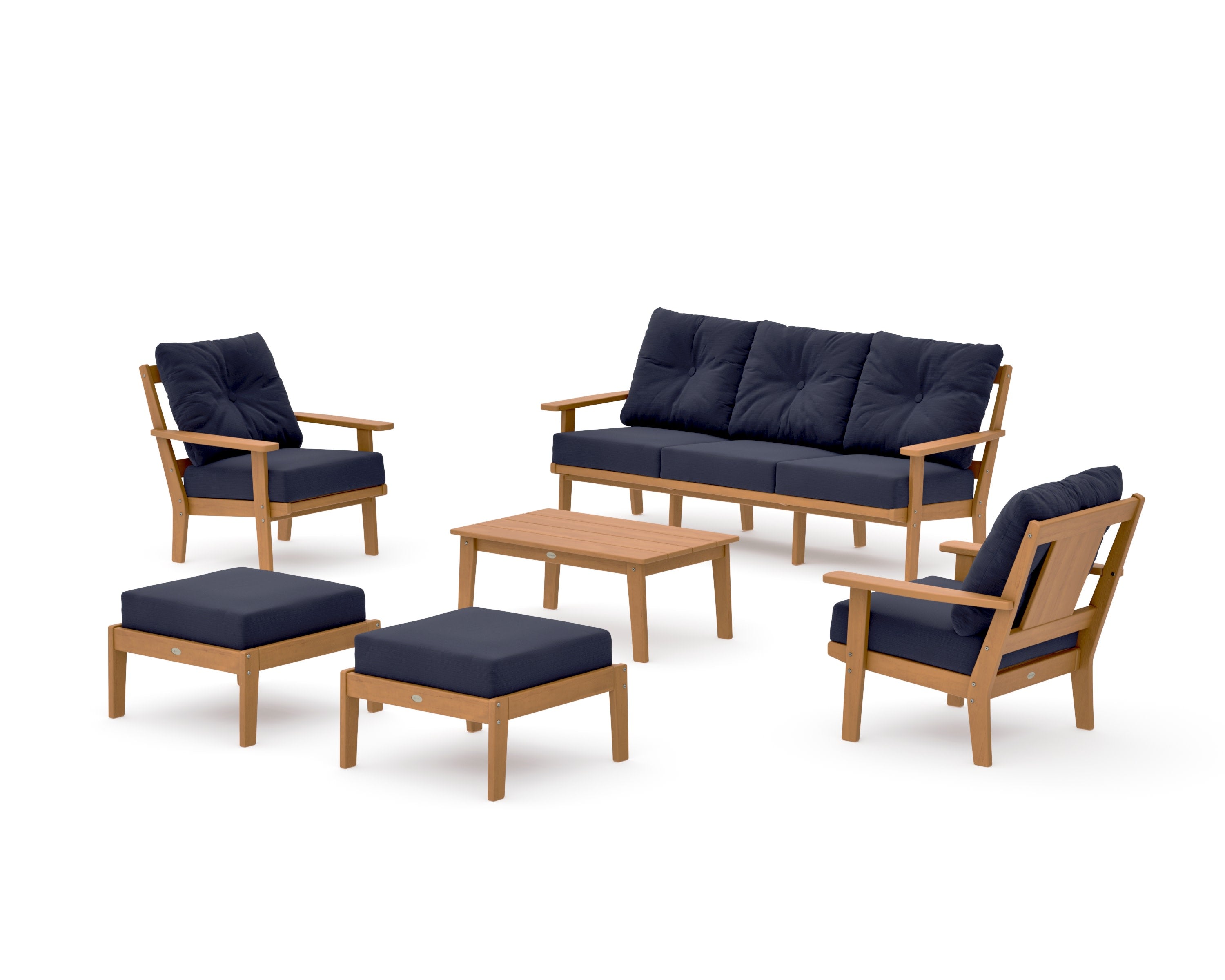 Prairie 6-Piece Lounge Sofa Set in Natural / Navy Linen