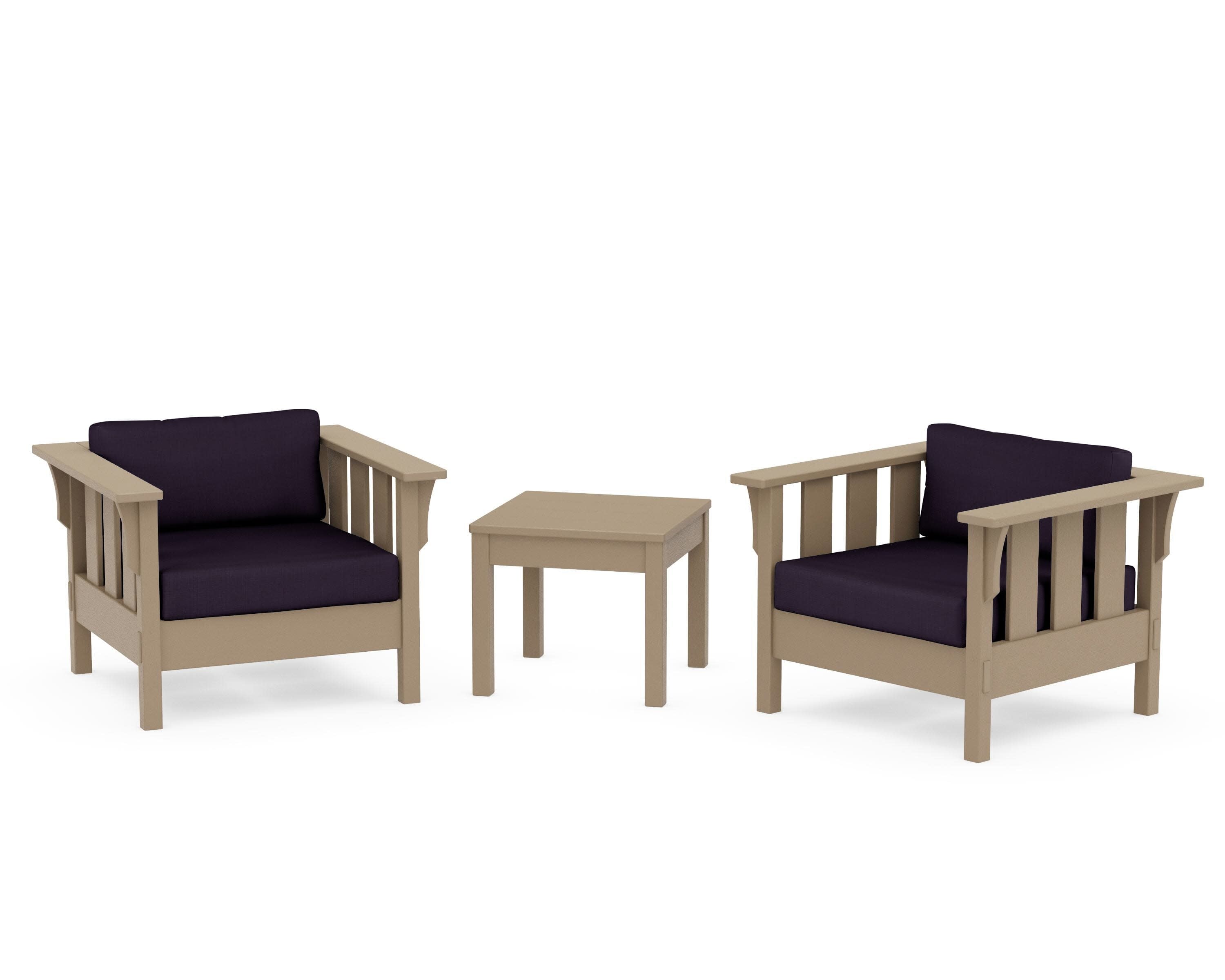 Acadia 3-Piece Deep Seating Set in Vintage Sahara / Navy Linen