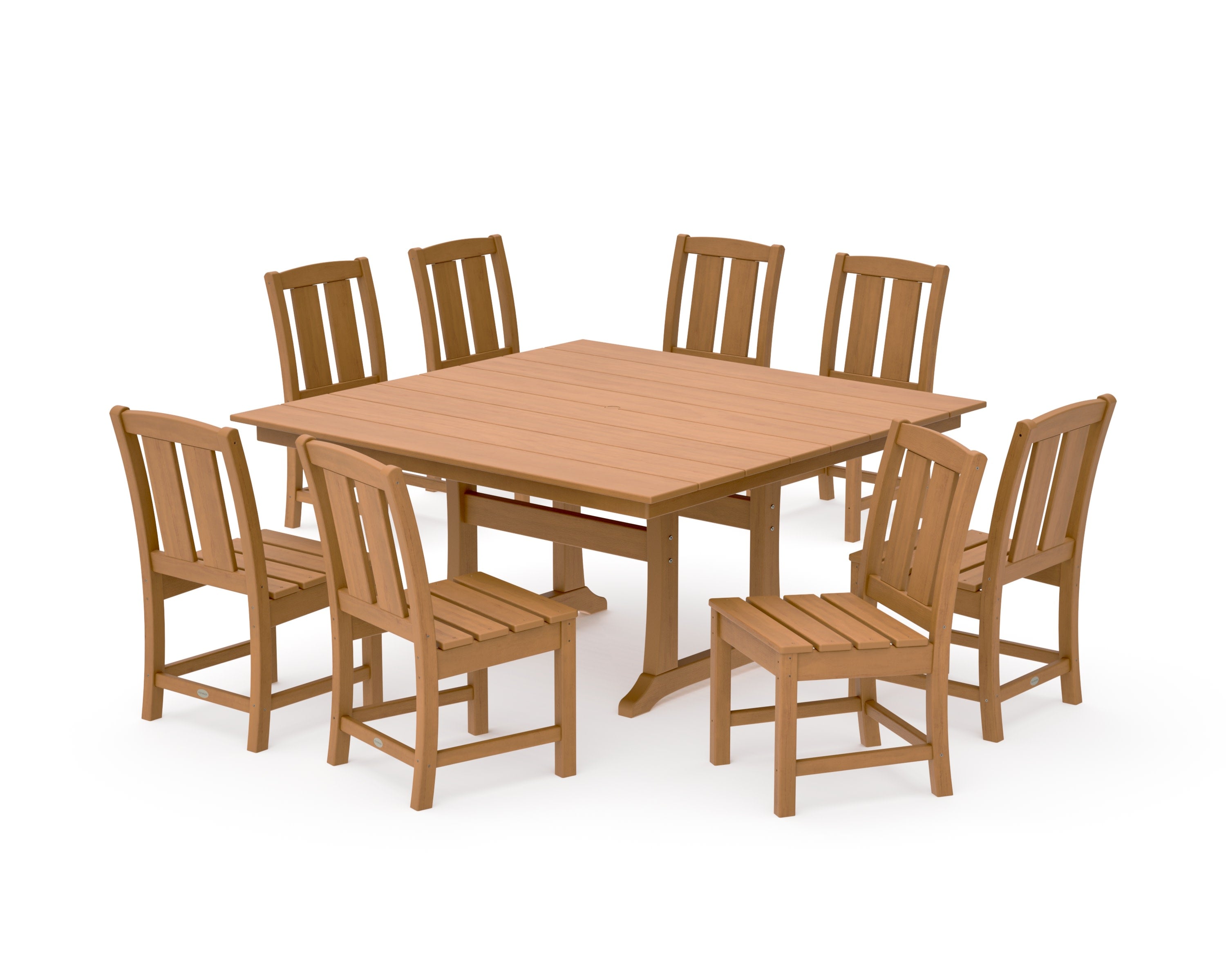 Mission Side Chair 9-Piece Square Farmhouse Dining Set with Trestle Legs in Natural