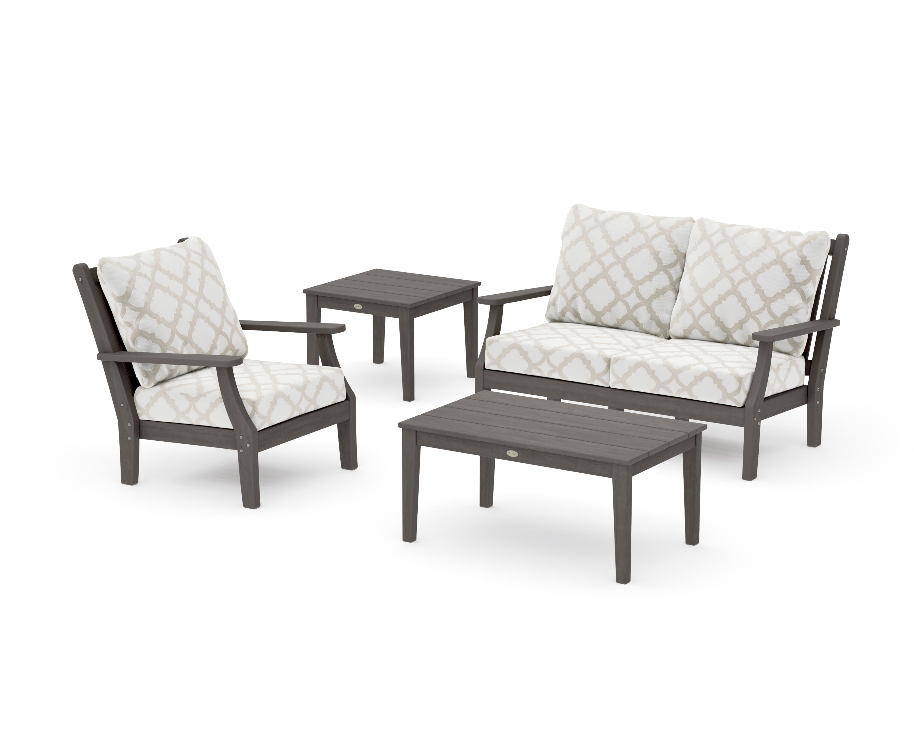 Wovendale 4-Piece Deep Seating Set in Driftwood / Trellis Dune Burlap