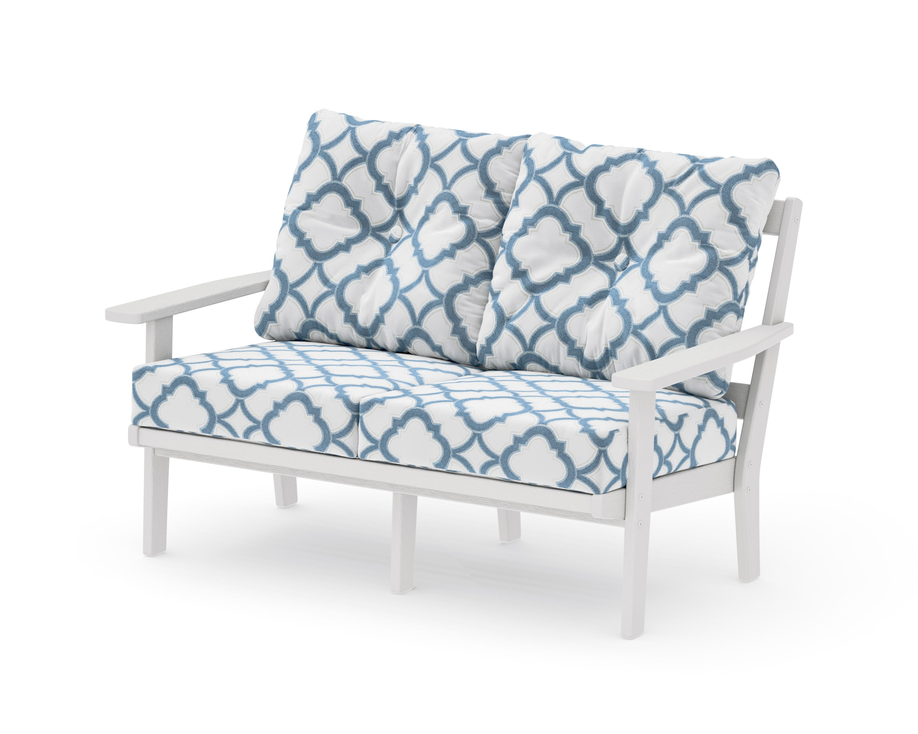 Prairie Deep SeatingLoveseat in Vintage White / Trellis Sky Blue