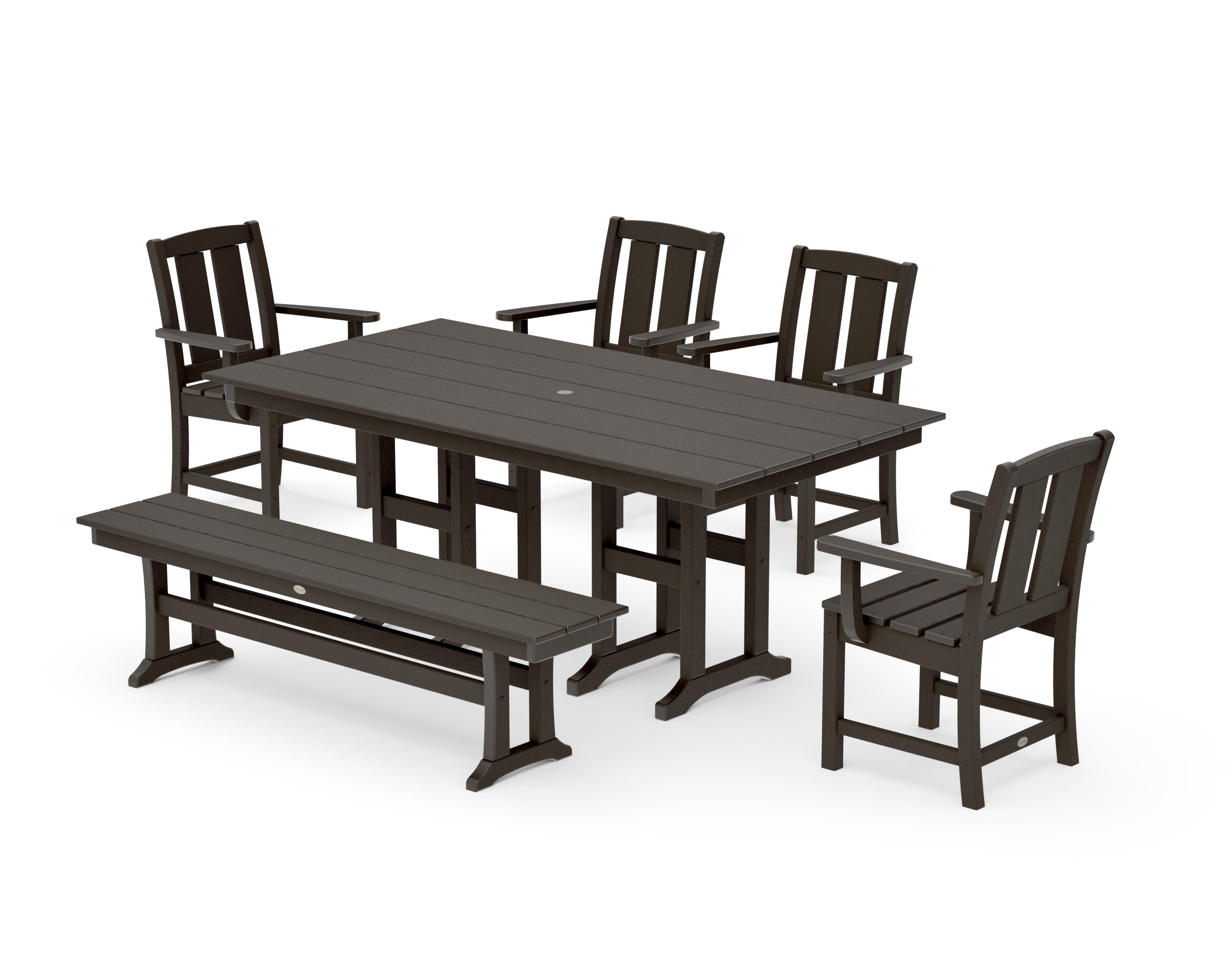 Mission 6-Piece Farmhouse Dining Set with Bench in Vintage Coffee
