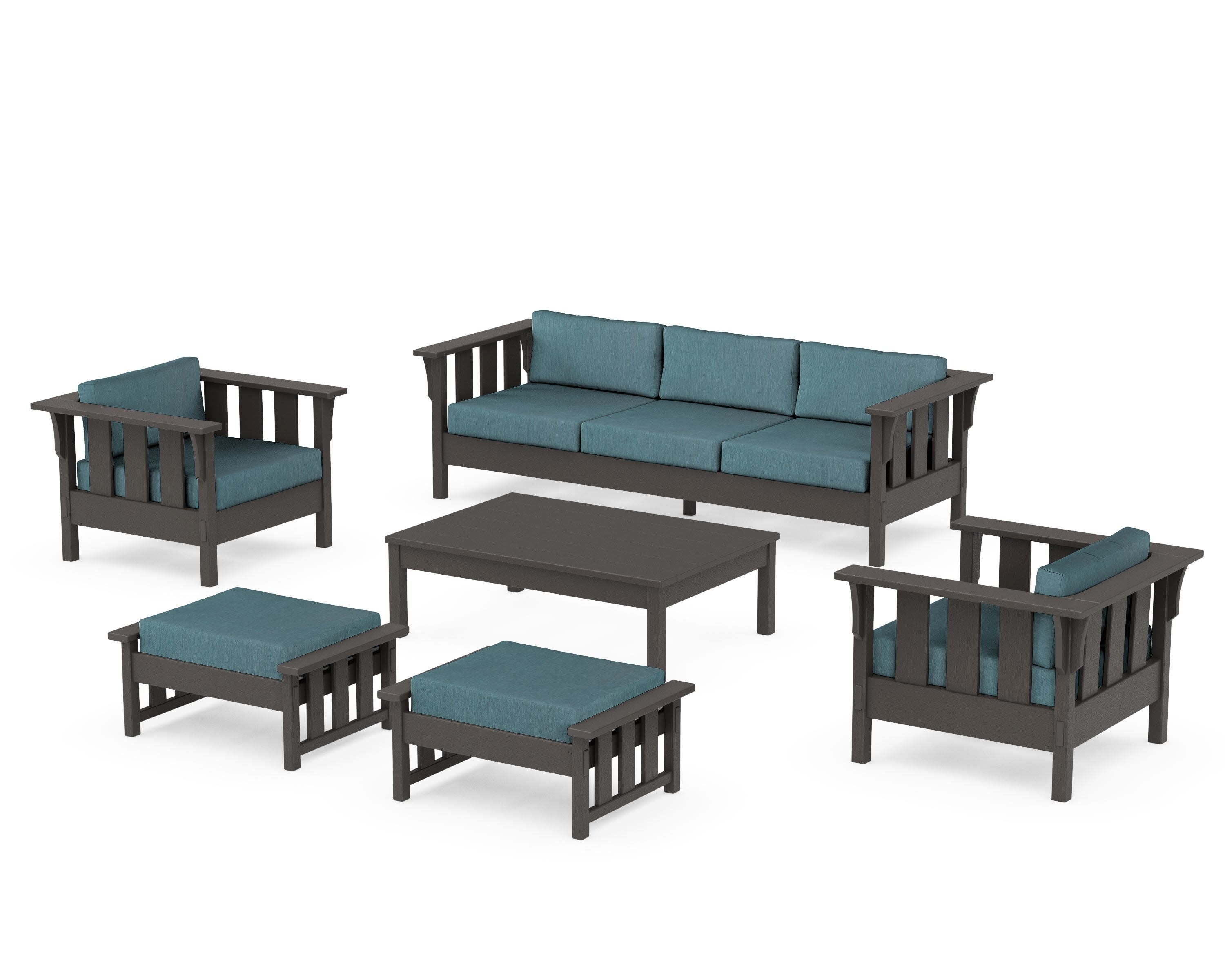 Acadia 6-Piece Lounge Sofa Set in Vintage Coffee / Ocean Teal