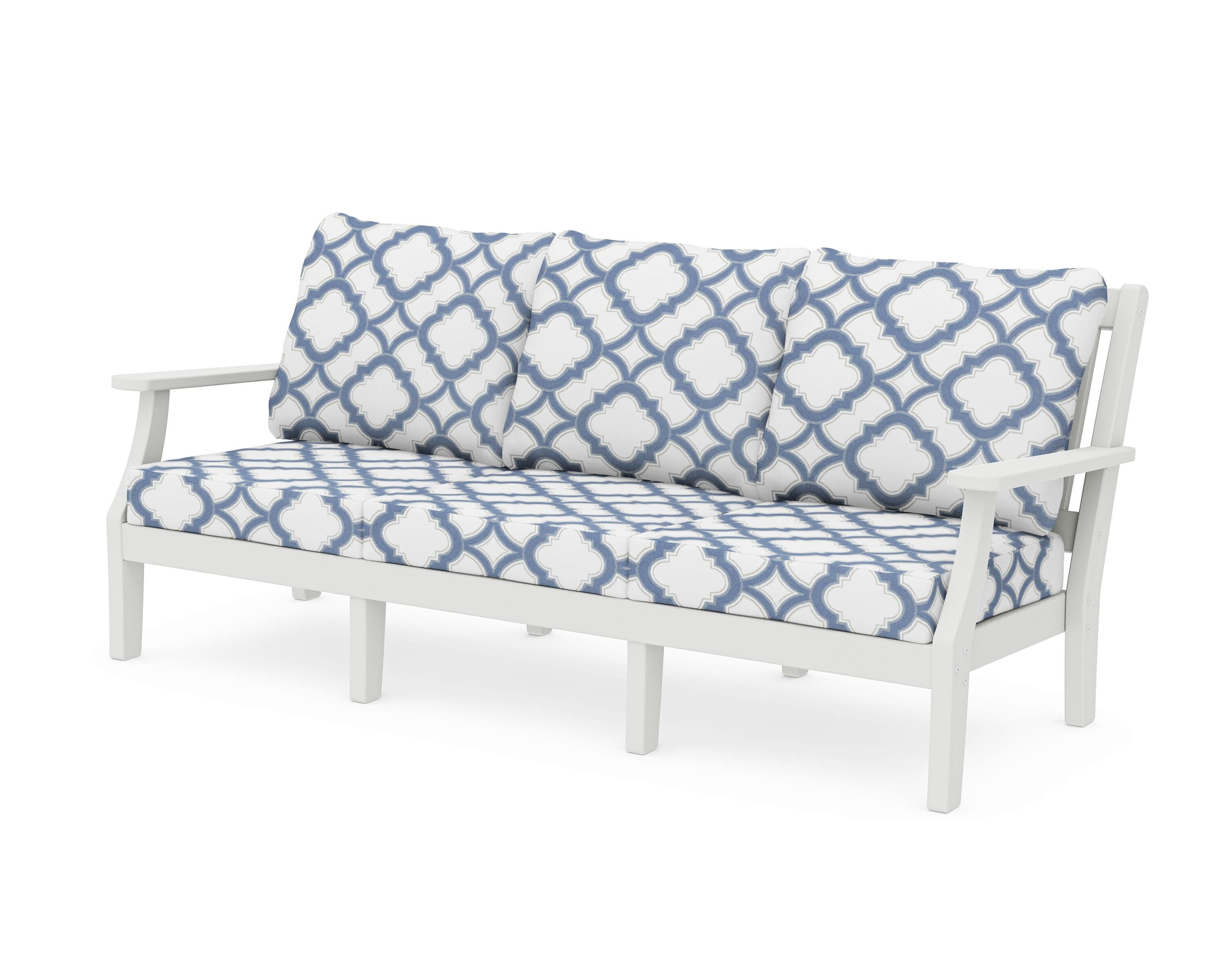 Chinoiserie Deep Seating Sofa in Vintage White / Trellis Sky Blue