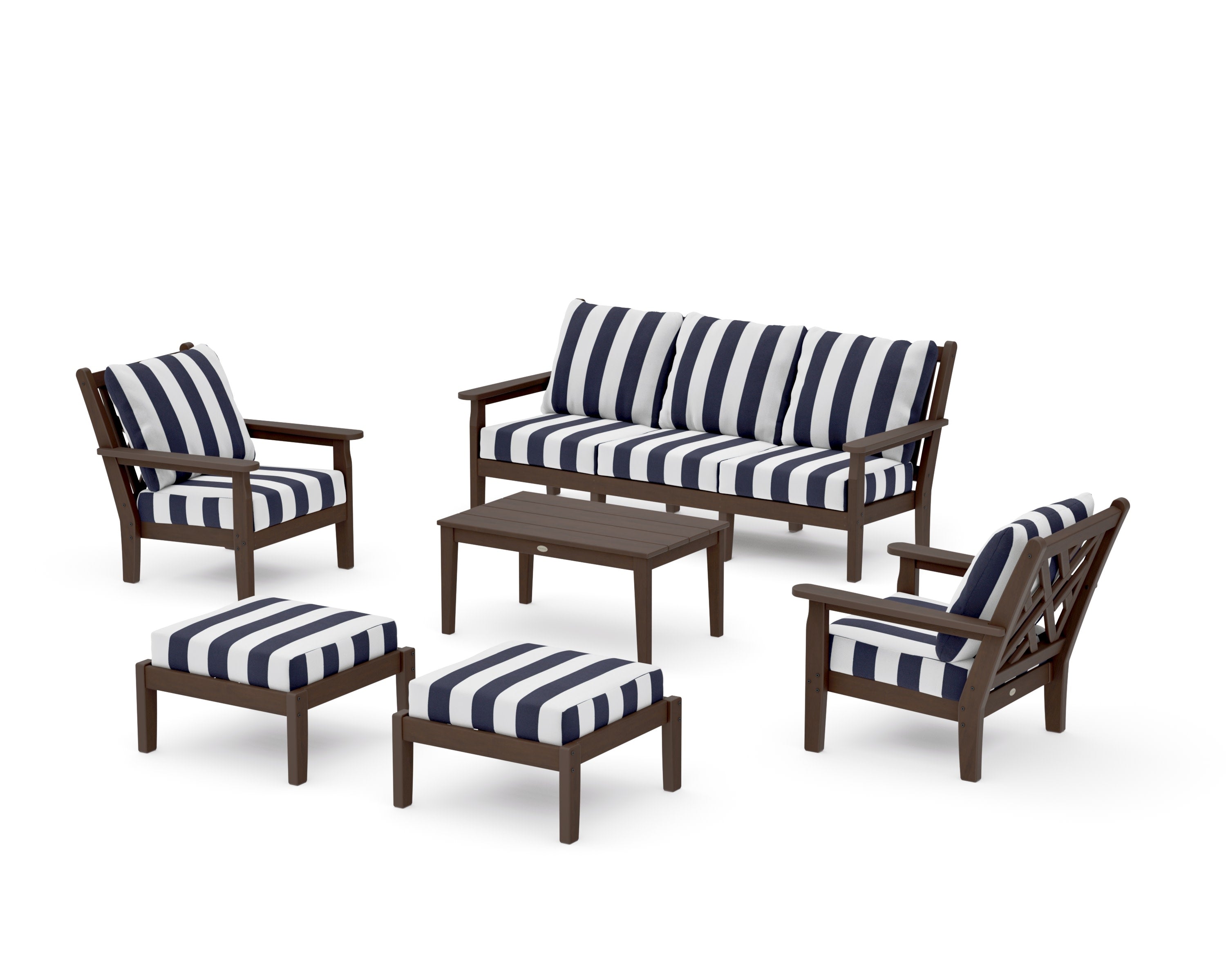 Chippendale 6-Piece Lounge Sofa Set in Kona / Cabana Stripe Navy
