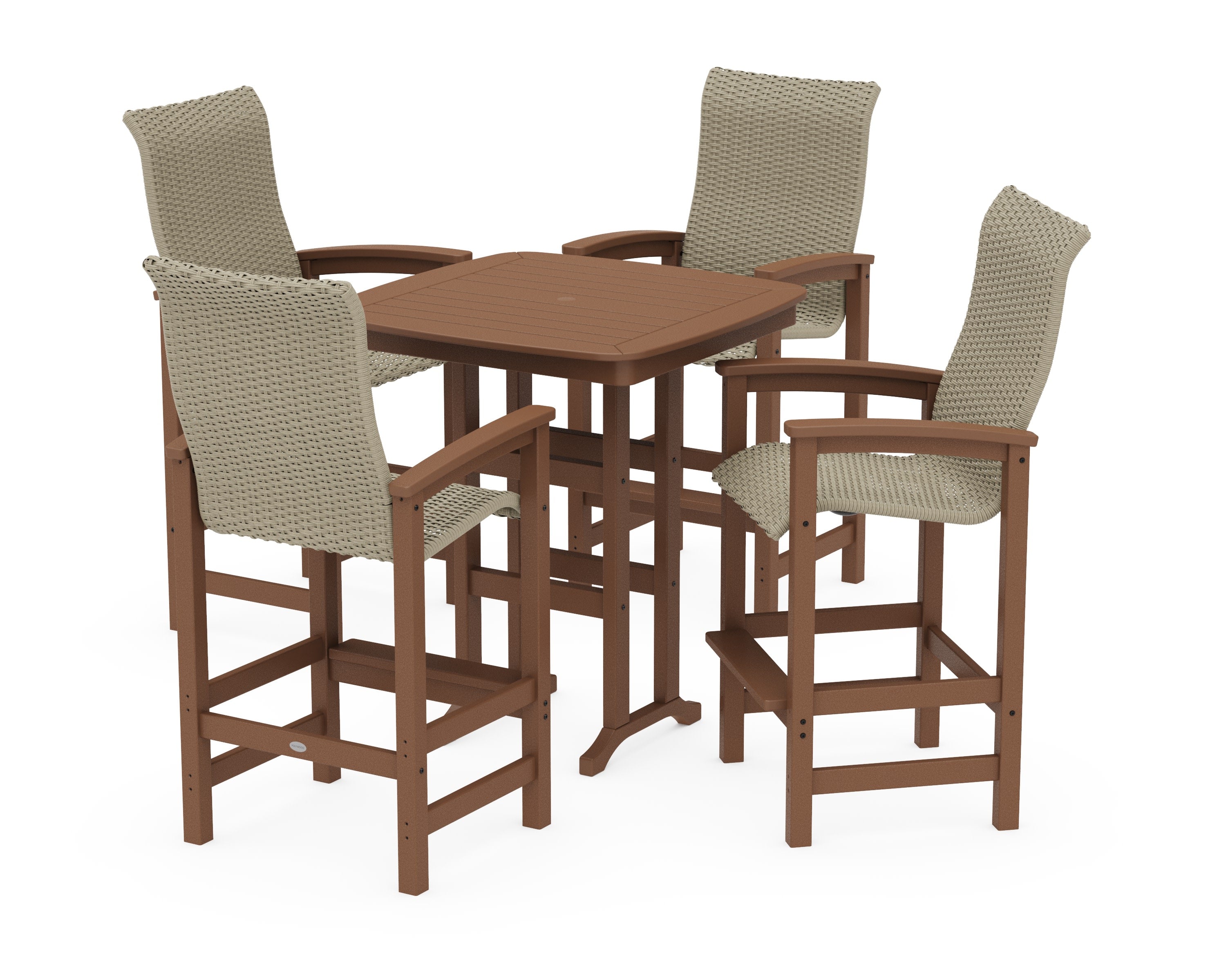 Coastal Woven High-Back 5-Piece Bar Set in Teak / Dune Grass