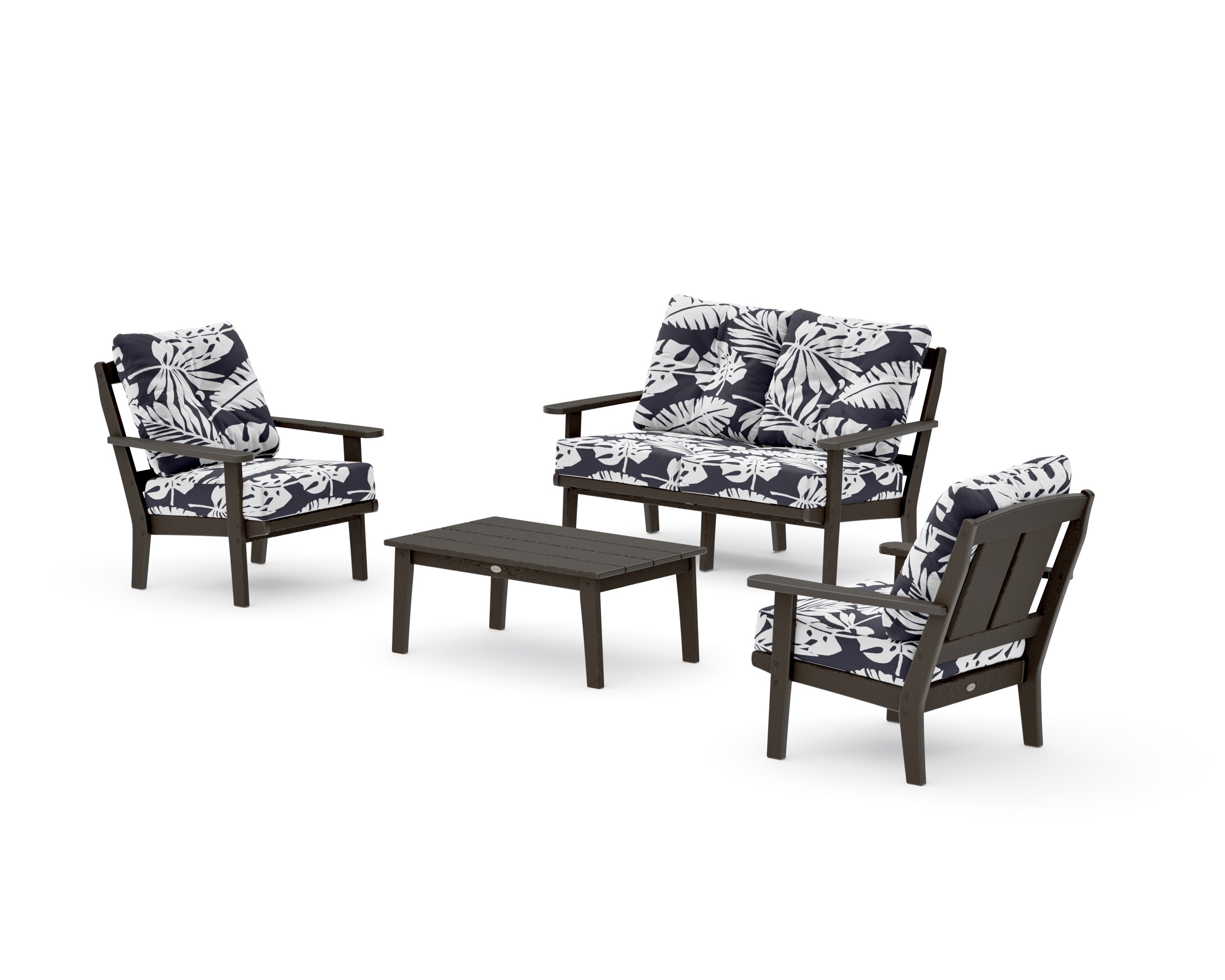 Mission 4-Piece Deep Seating Set with Loveseat in Vintage Coffee / Leaf Navy