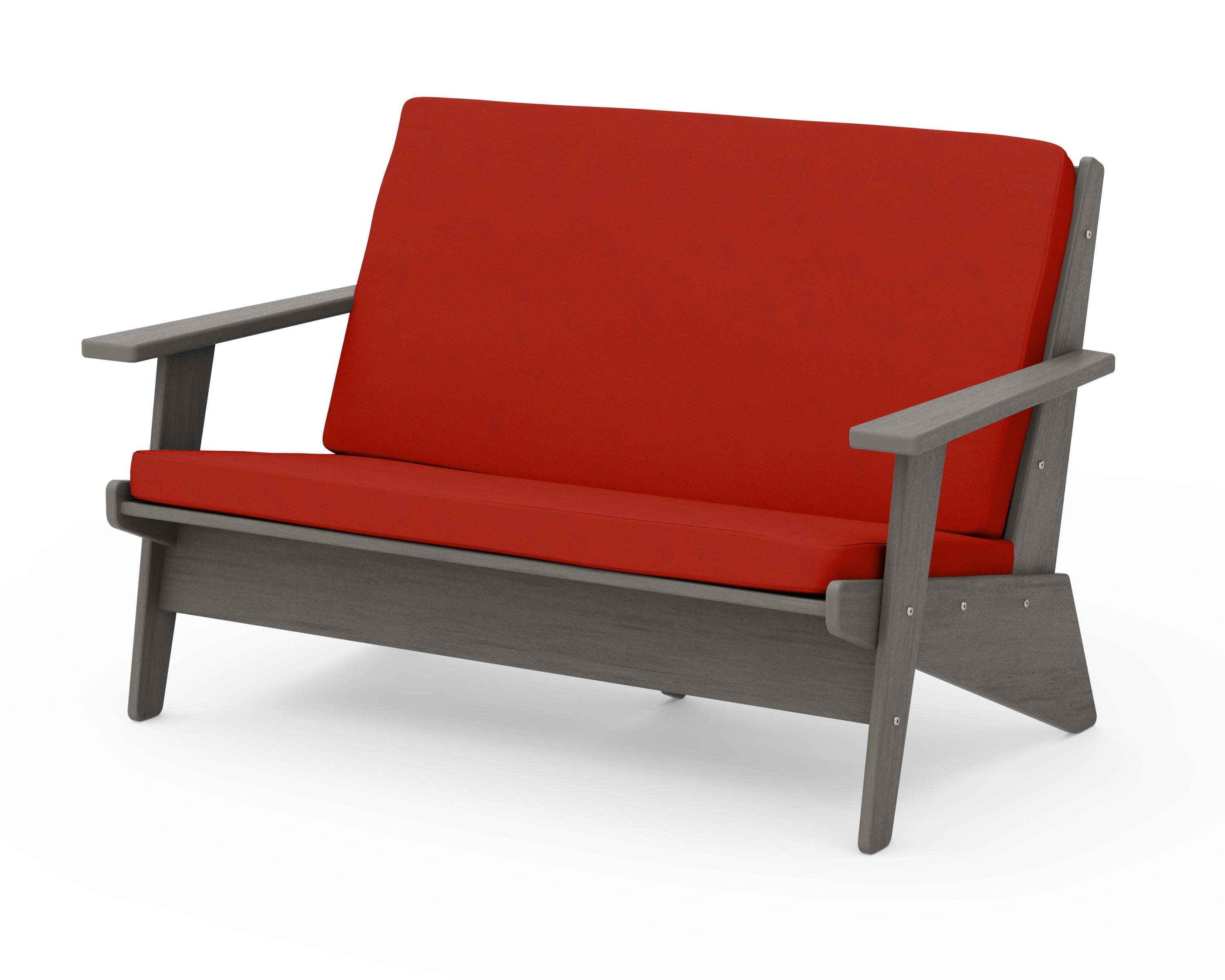 Riviera Modern Lounge Loveseat in Driftwood / Canvas Jockey Red