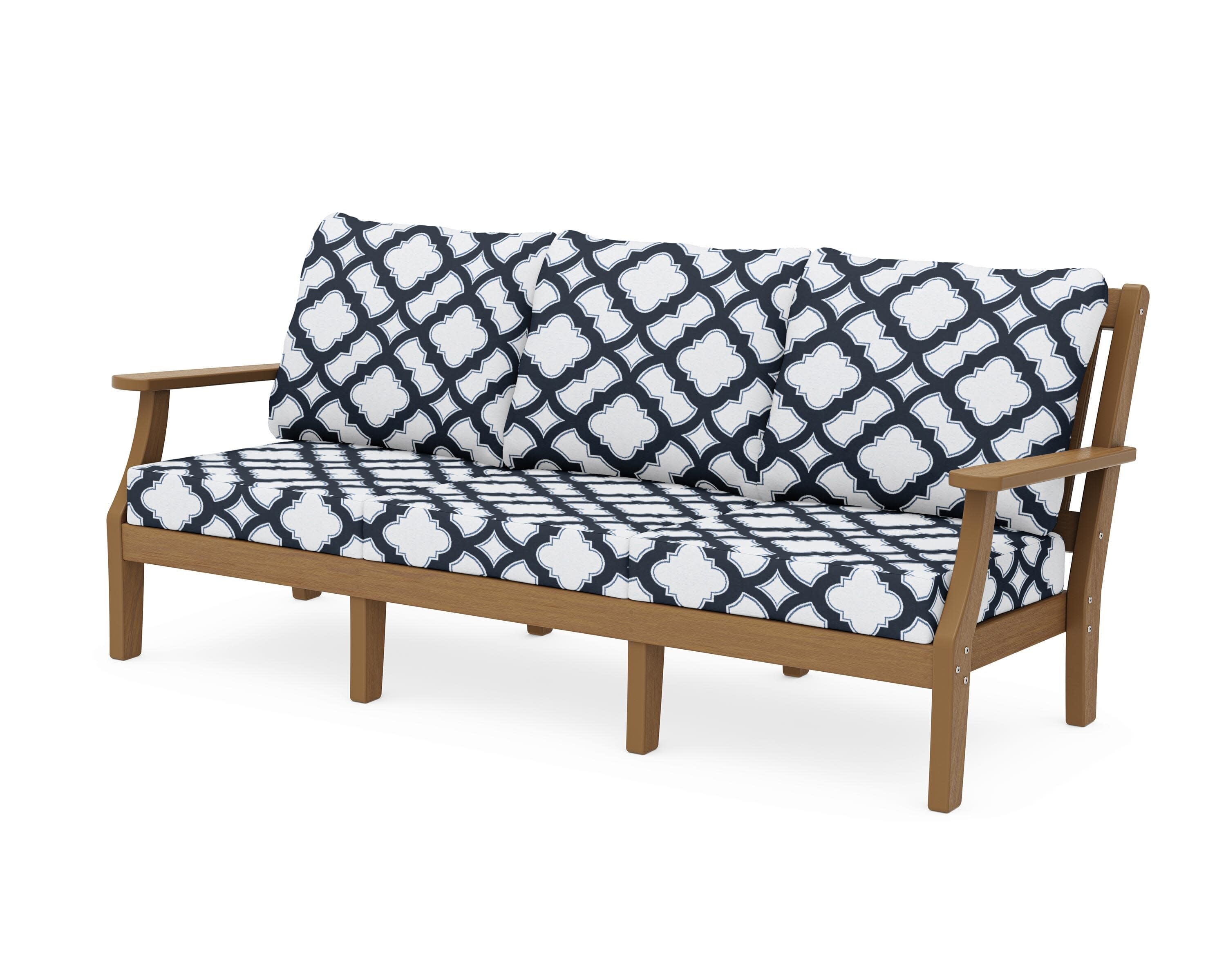 Chinoiserie Deep Seating Sofa in Natural / Trellis Marine Indigo