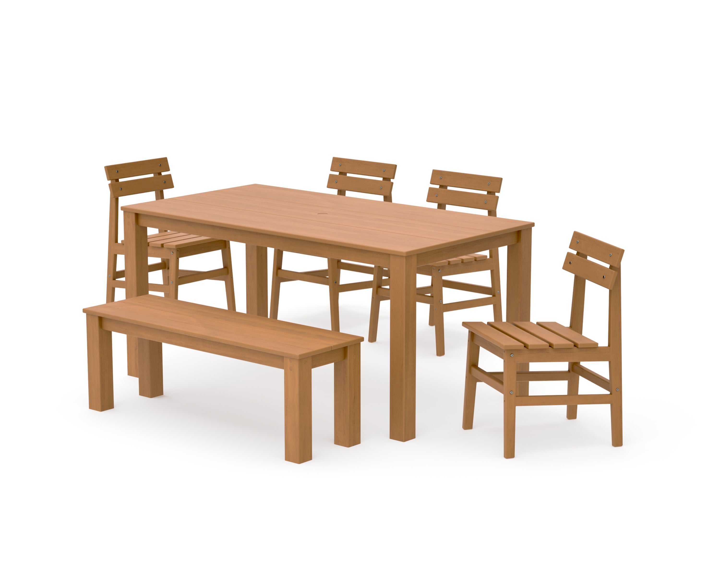 Modern Studio Plaza Chair 6-Piece Parsons Dining Set with Bench in Natural