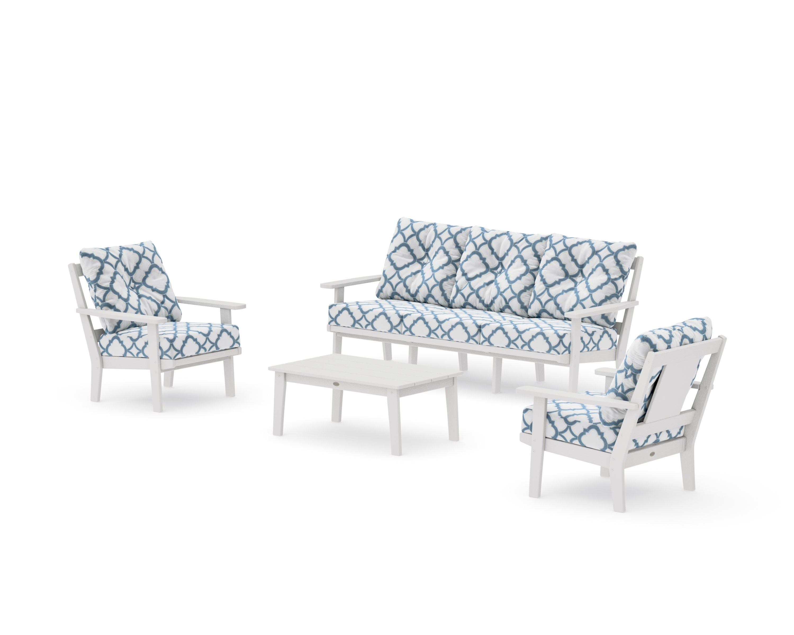 Prairie 4-Piece Deep Seating Set with Sofa in Vintage White / Trellis Sky Blue