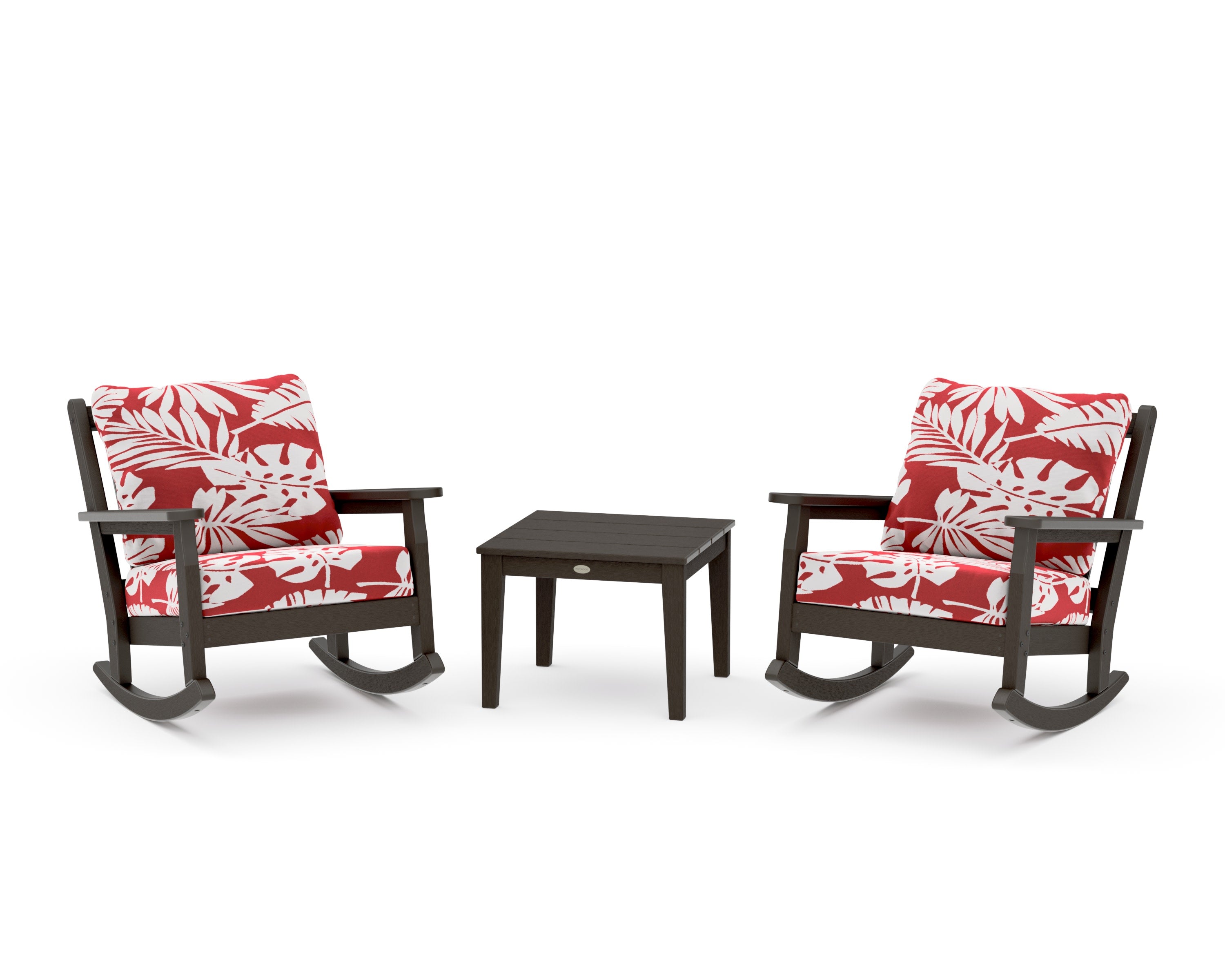 Chippendale 3-Piece Deep Seating Rocker Set in Vintage Coffee / Leaf Crimson