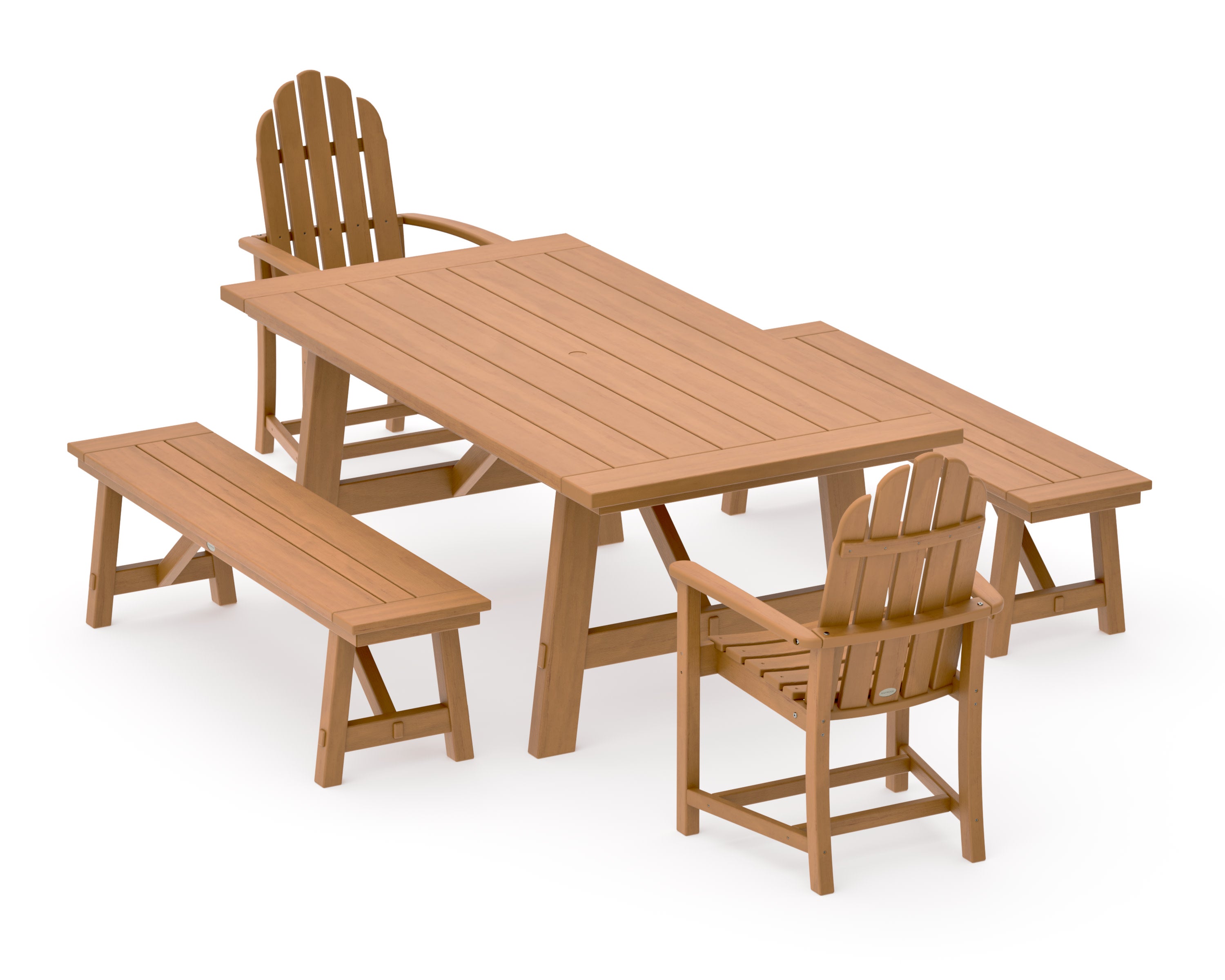 Classic Adirondack 5-Piece Rustic Farmhouse Dining Set With Benches in Natural