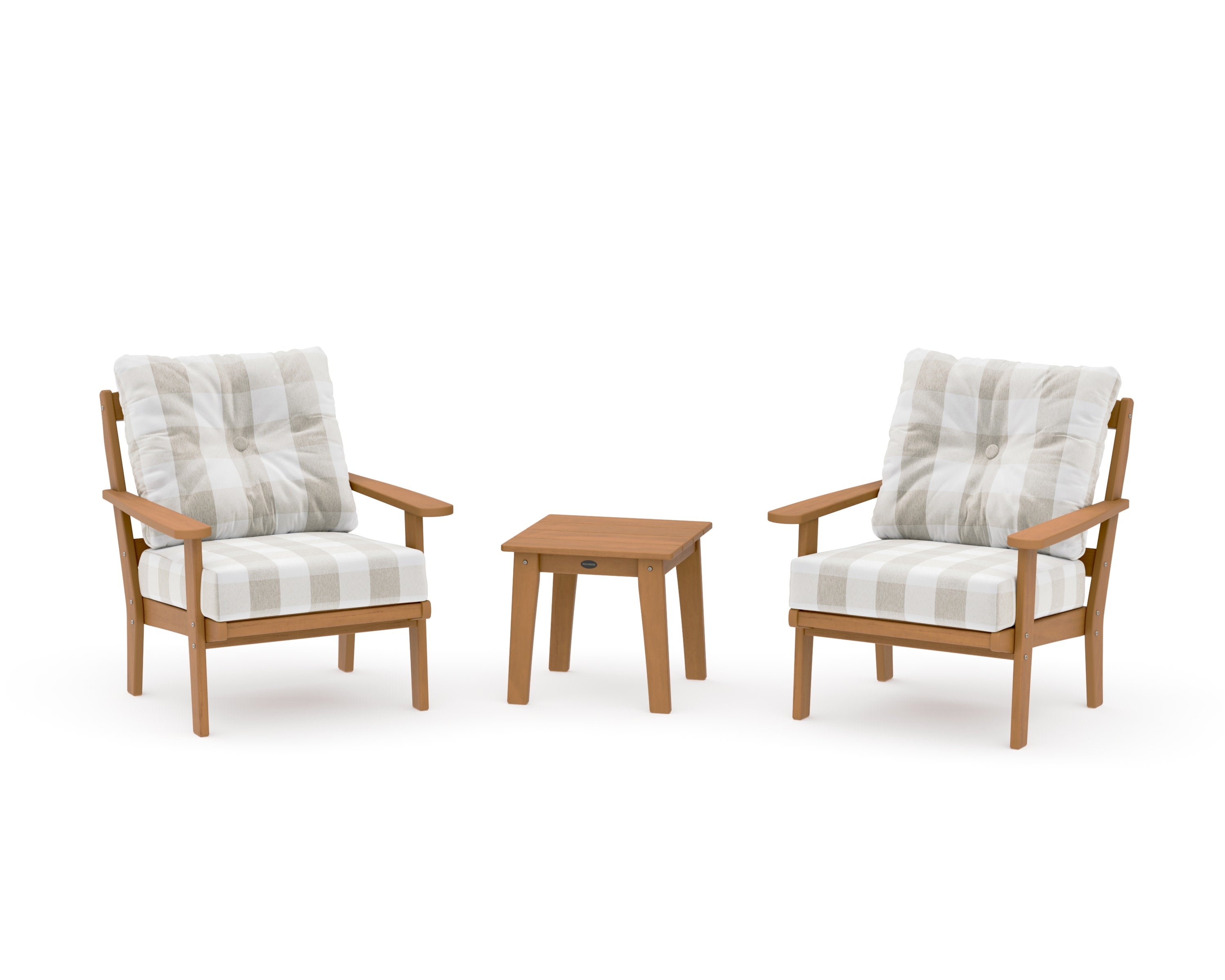 Mission 3-Piece Deep Seating Set in Natural / Buffalo Plaid Dune Burlap