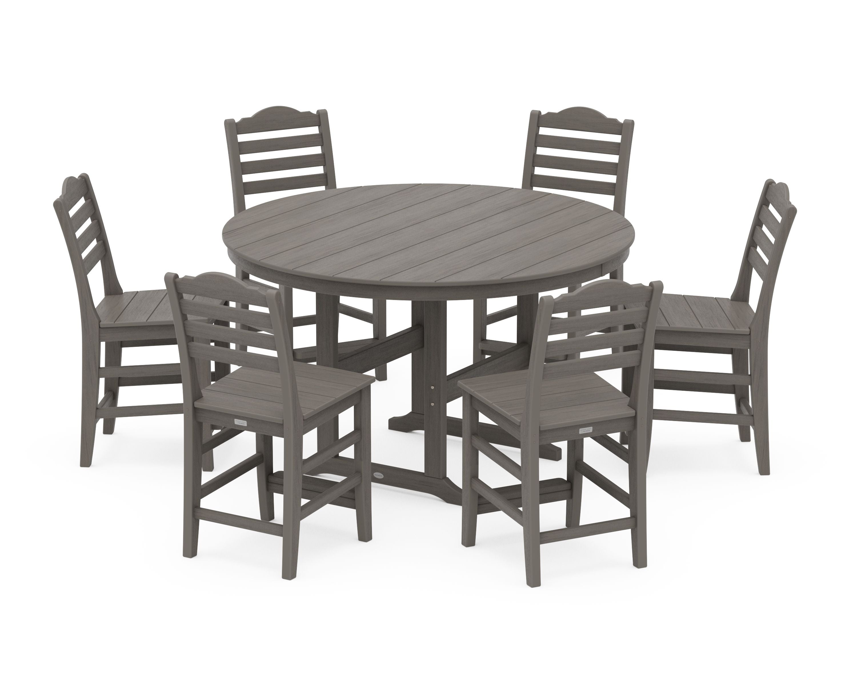 Savannah 7-Piece Farmhouse Side Chair Round Counter Set in Driftwood