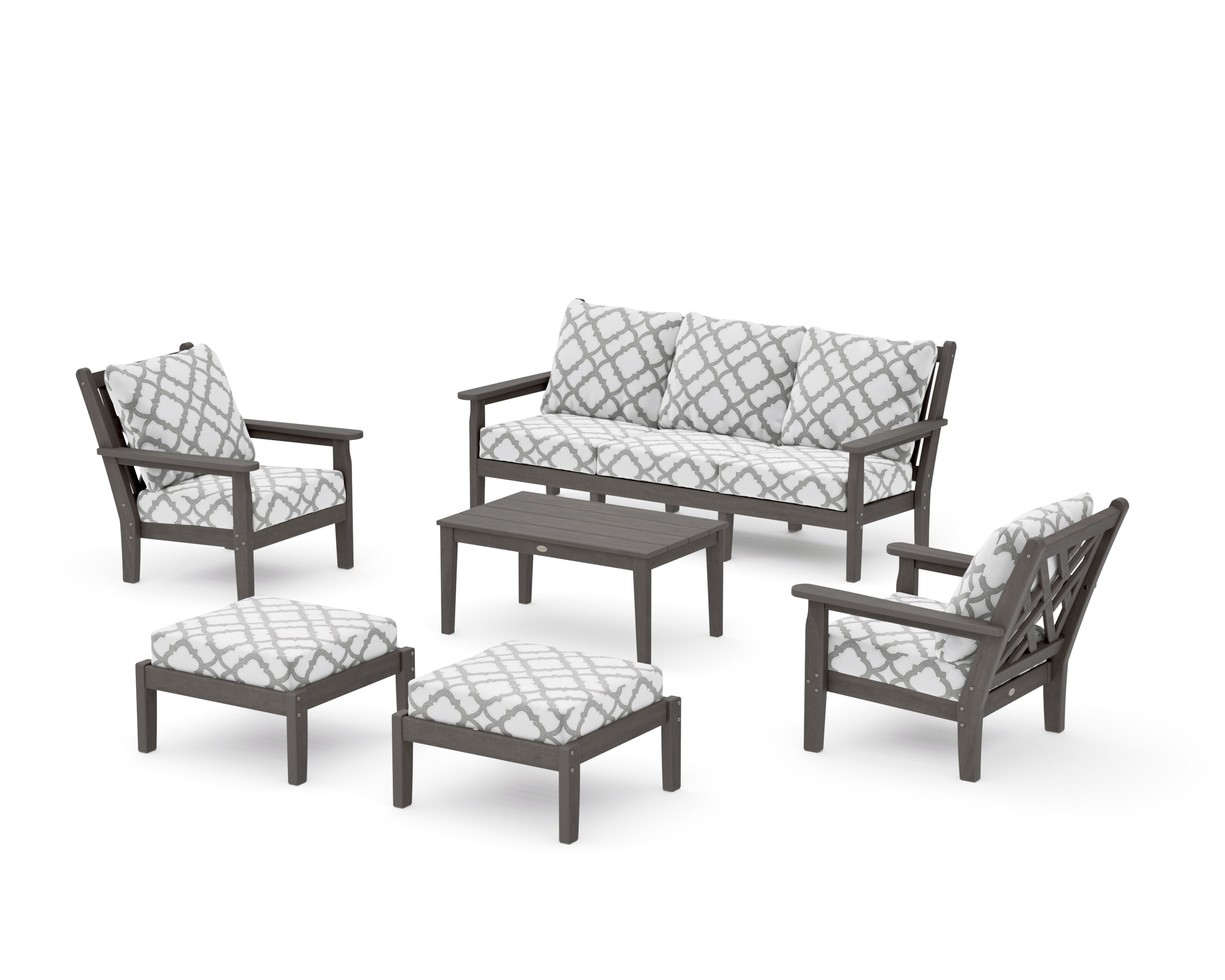 Chippendale 6-Piece Lounge Sofa Set in Driftwood / Trellis Grey Mist